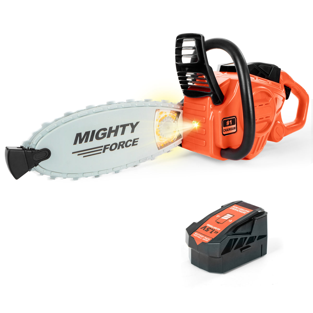 Mighty Force Kids Toy Chainsaw - Lights, Sounds & Spinning Action for 3+