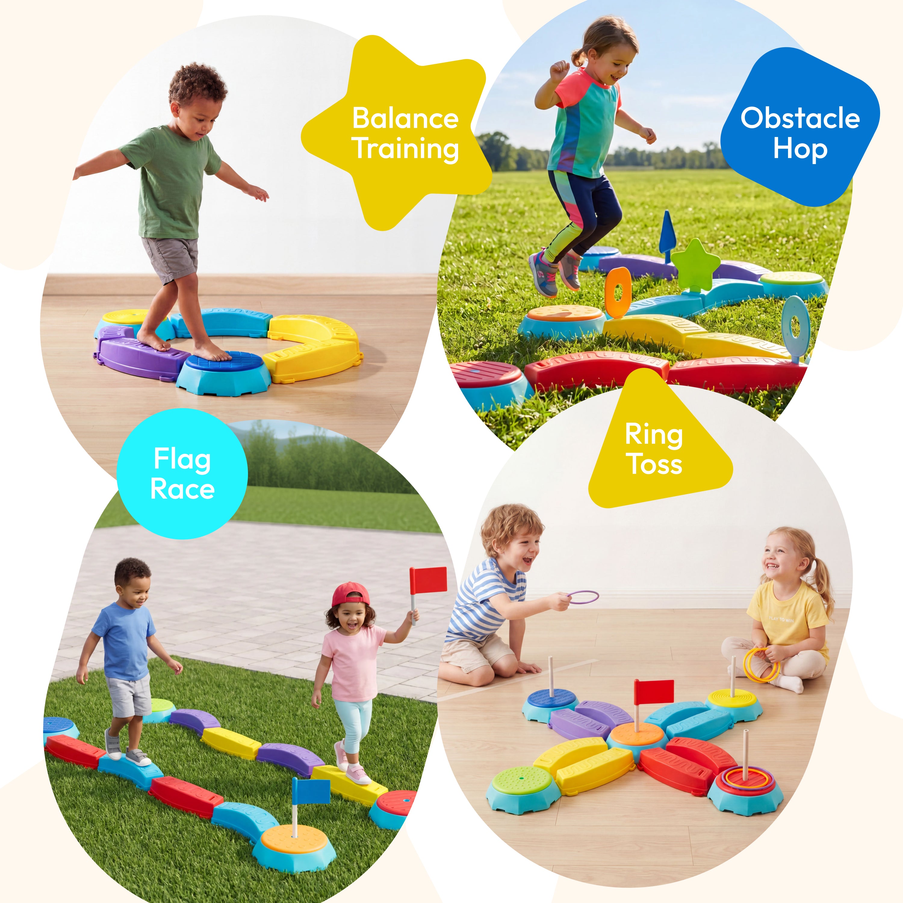 Plat-Act 4-in-1 Kids Balance Beam & Stepping Stones Set