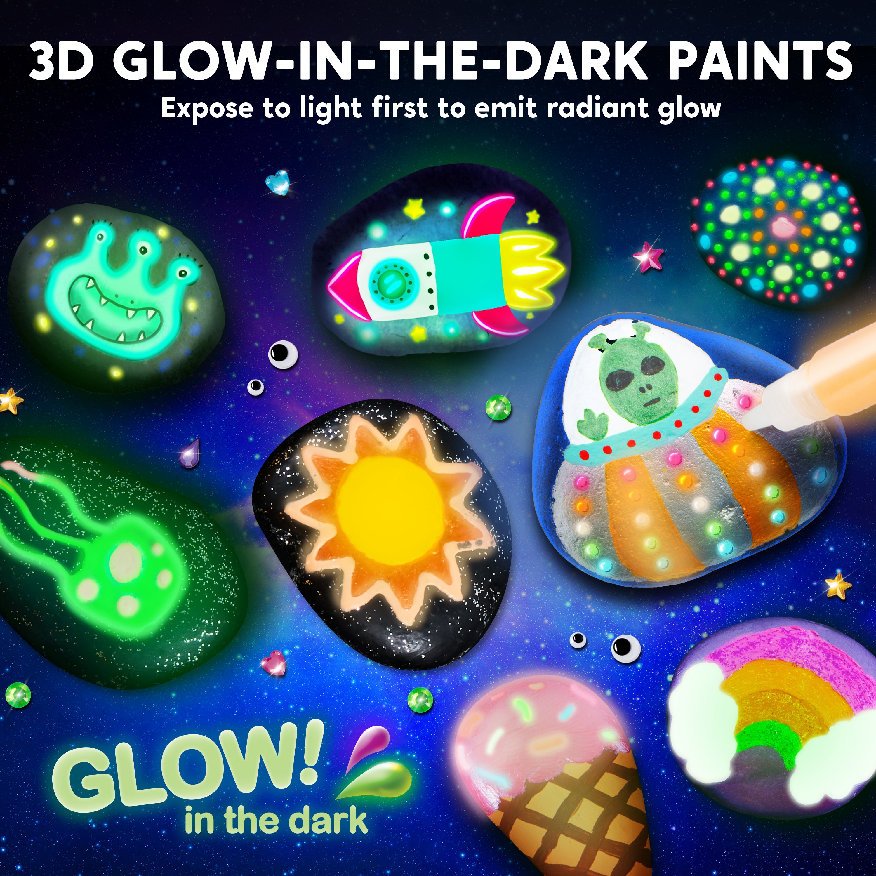 Klever Kits Glow in the Dark Rock Painting Kit for Kids Ages 6-12