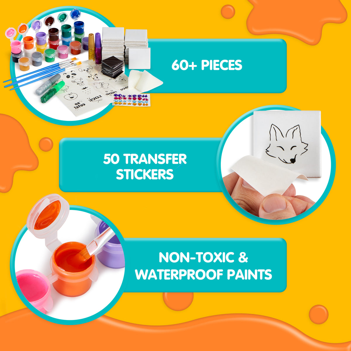 JOYIN 24-Piece DIY Paint Your Own Magnetic Tile Art Kit