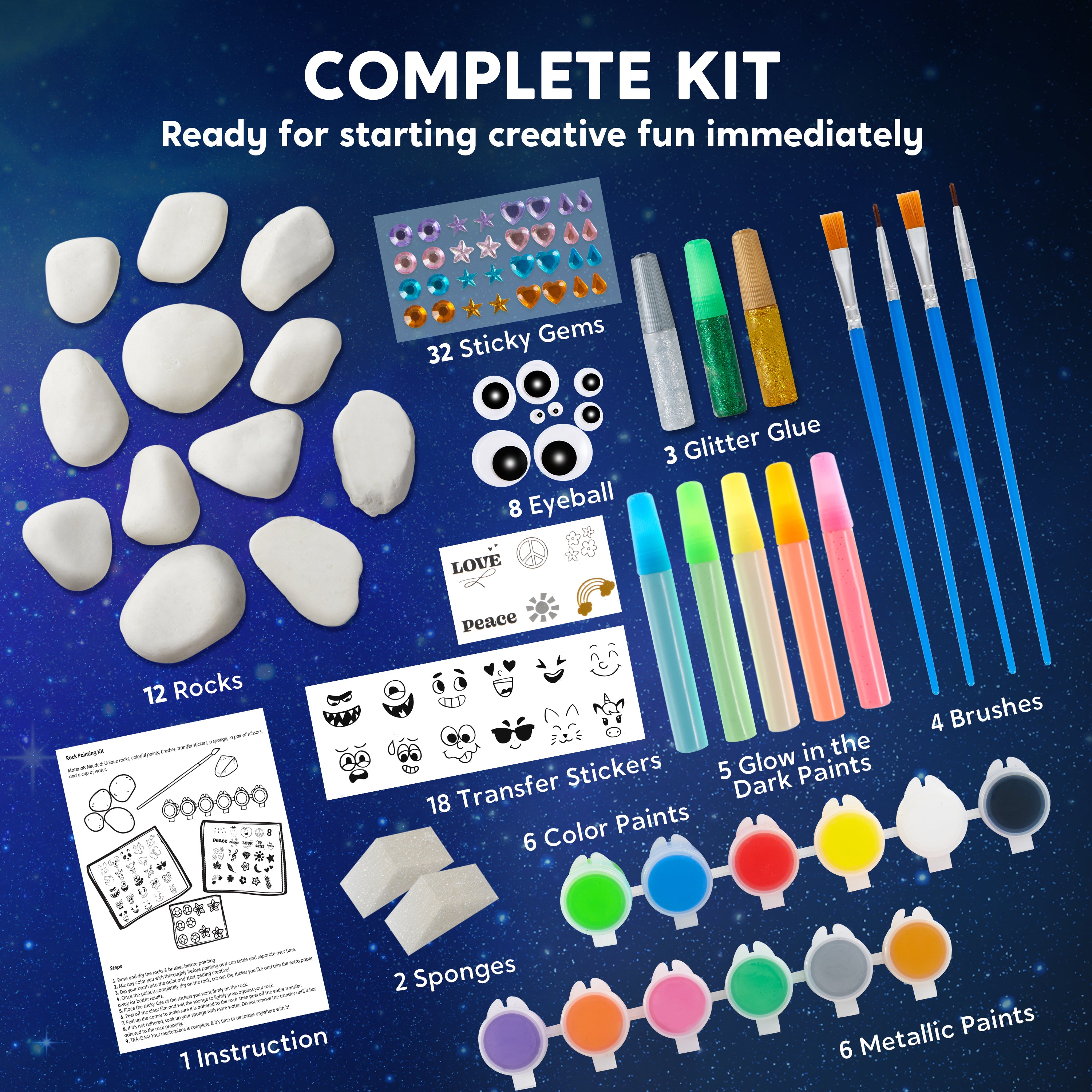 Klever Kits Glow in the Dark Rock Painting Kit for Kids Ages 6-12