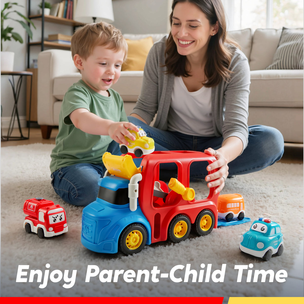 VROOMIX 4-in-1 City Transport Carrier Truck Toy Set for Toddlers