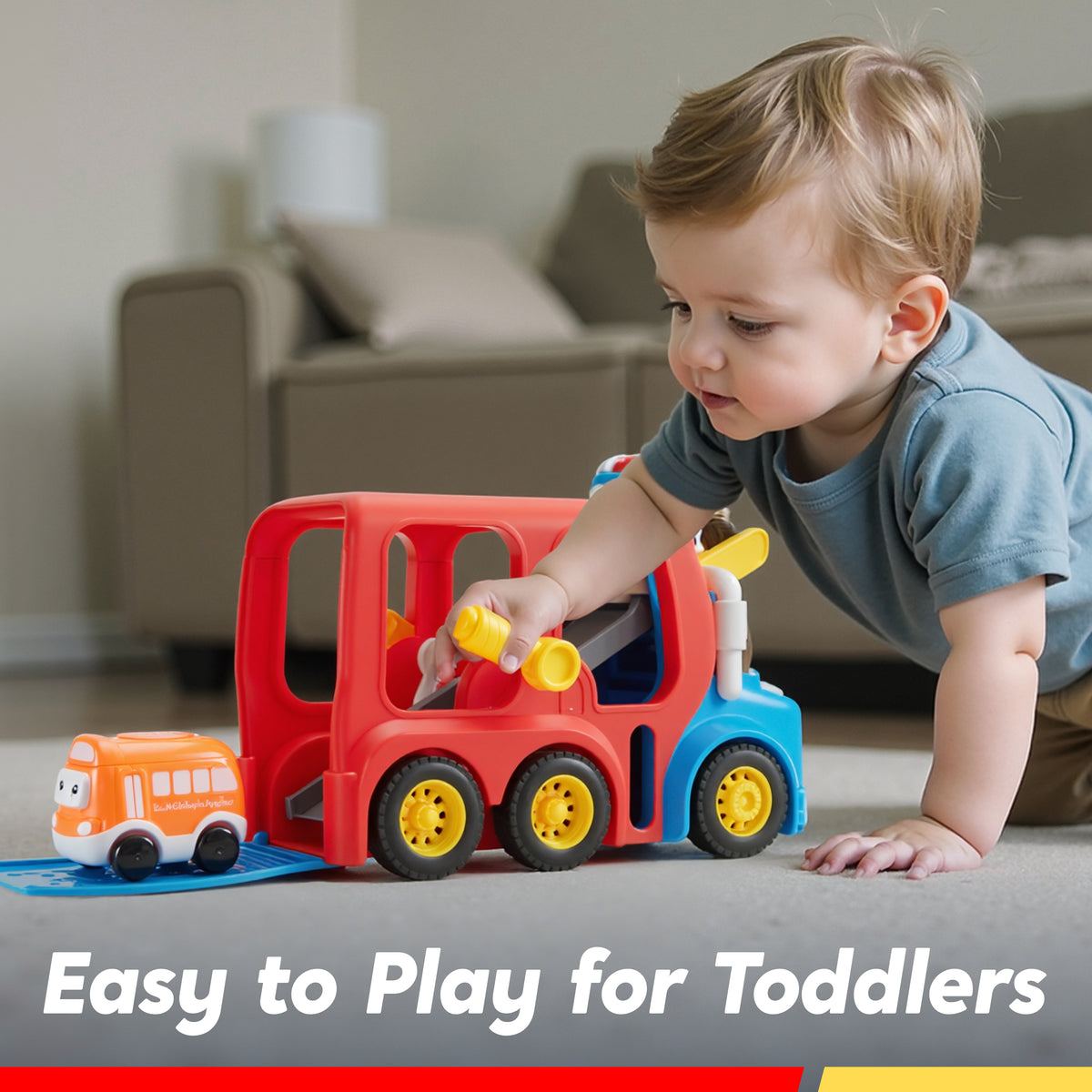 VROOMIX 4-in-1 City Transport Carrier Truck Toy Set for Toddlers