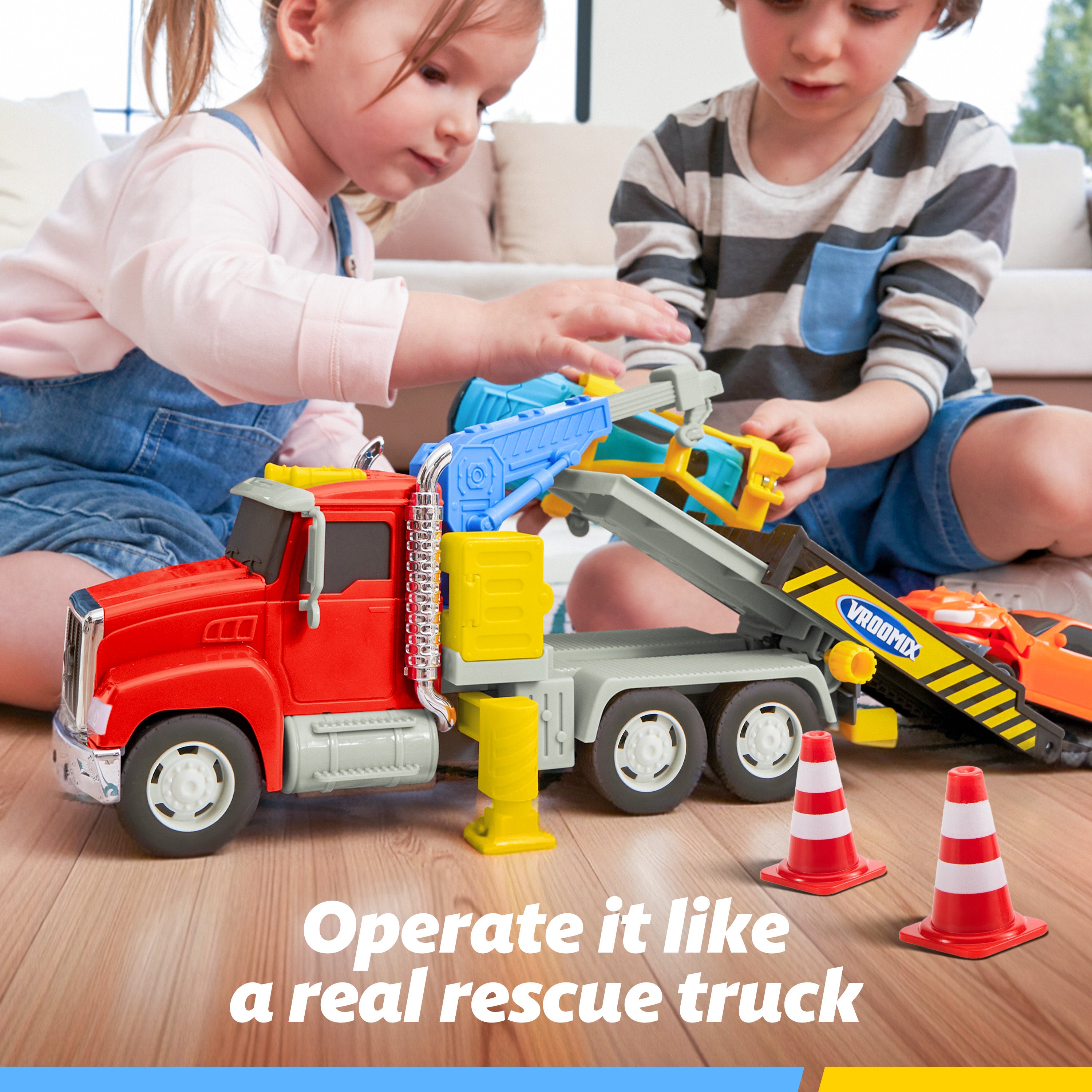 VROOMIX Tow Truck Toy Set with Lights & Sounds Age 3+