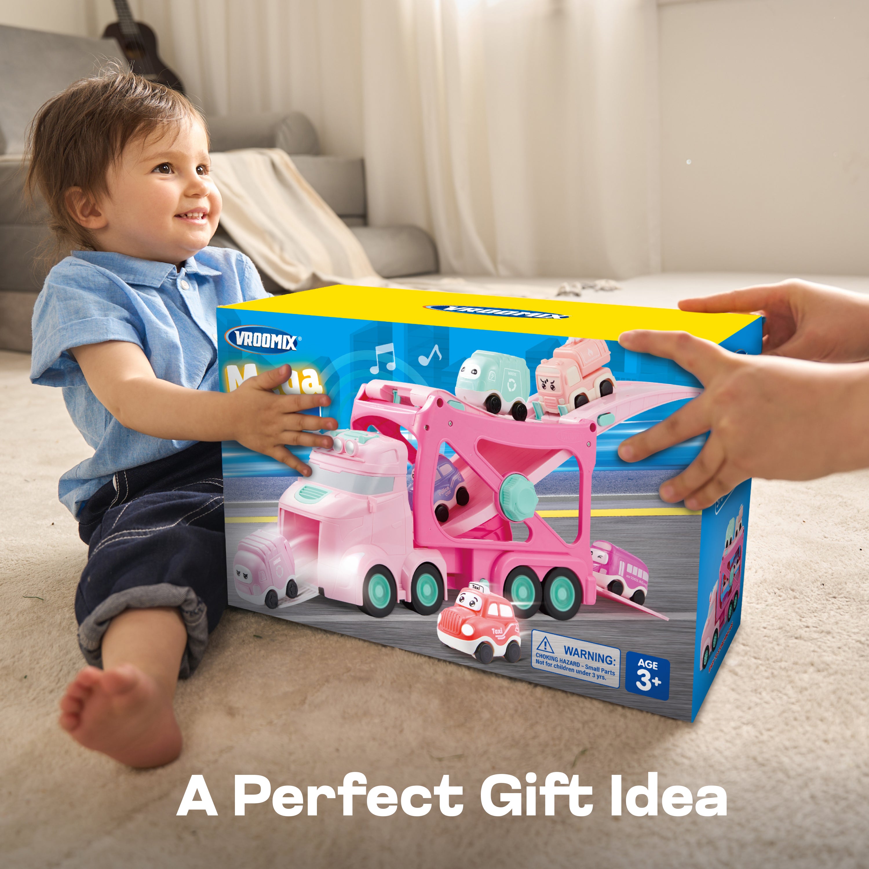 VROOMIX 7-in-1 Princess Pink Carrier Truck Set with Lights & Sounds