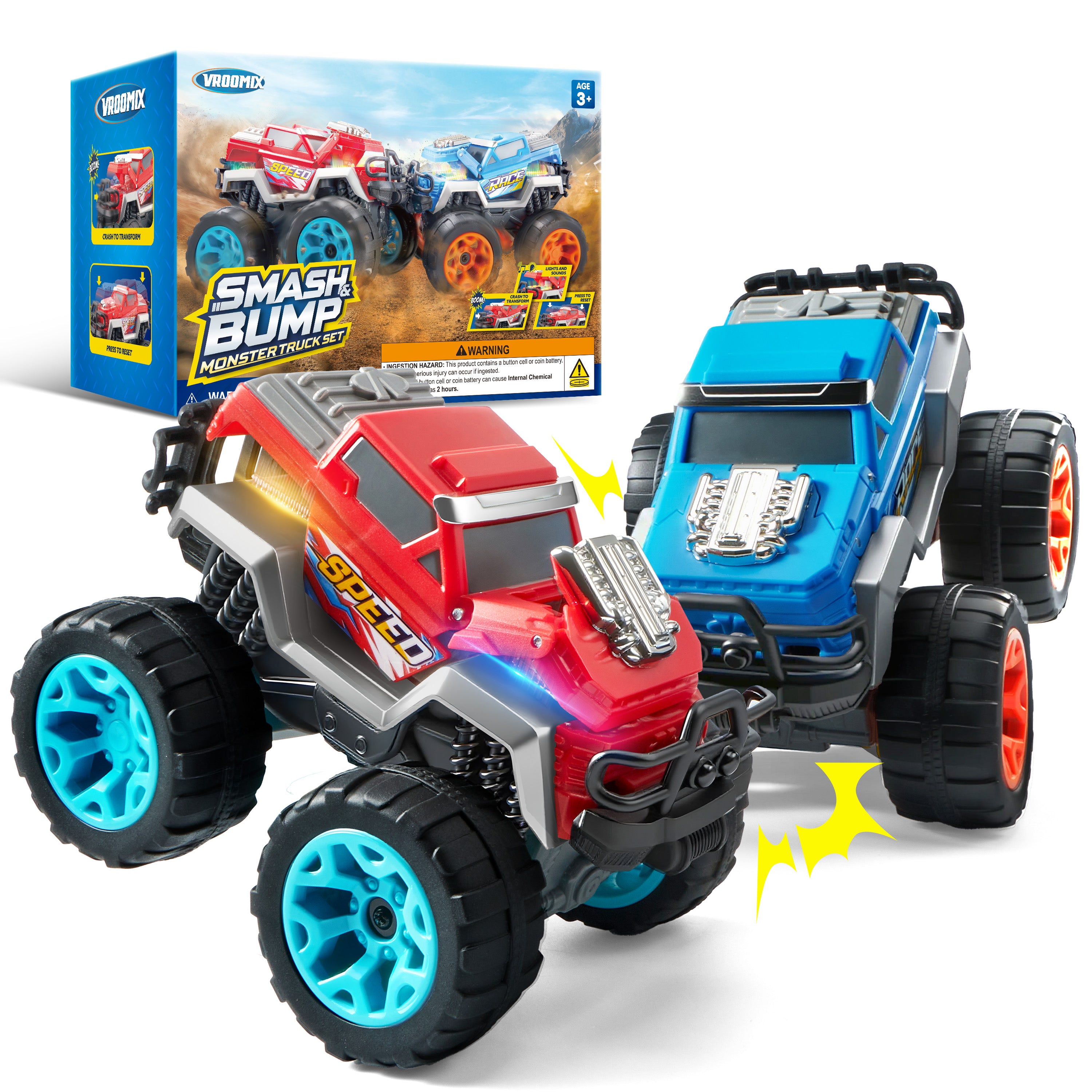 VROOMIX Crash & Smash Monster Truck Toy Set (2-Pack)