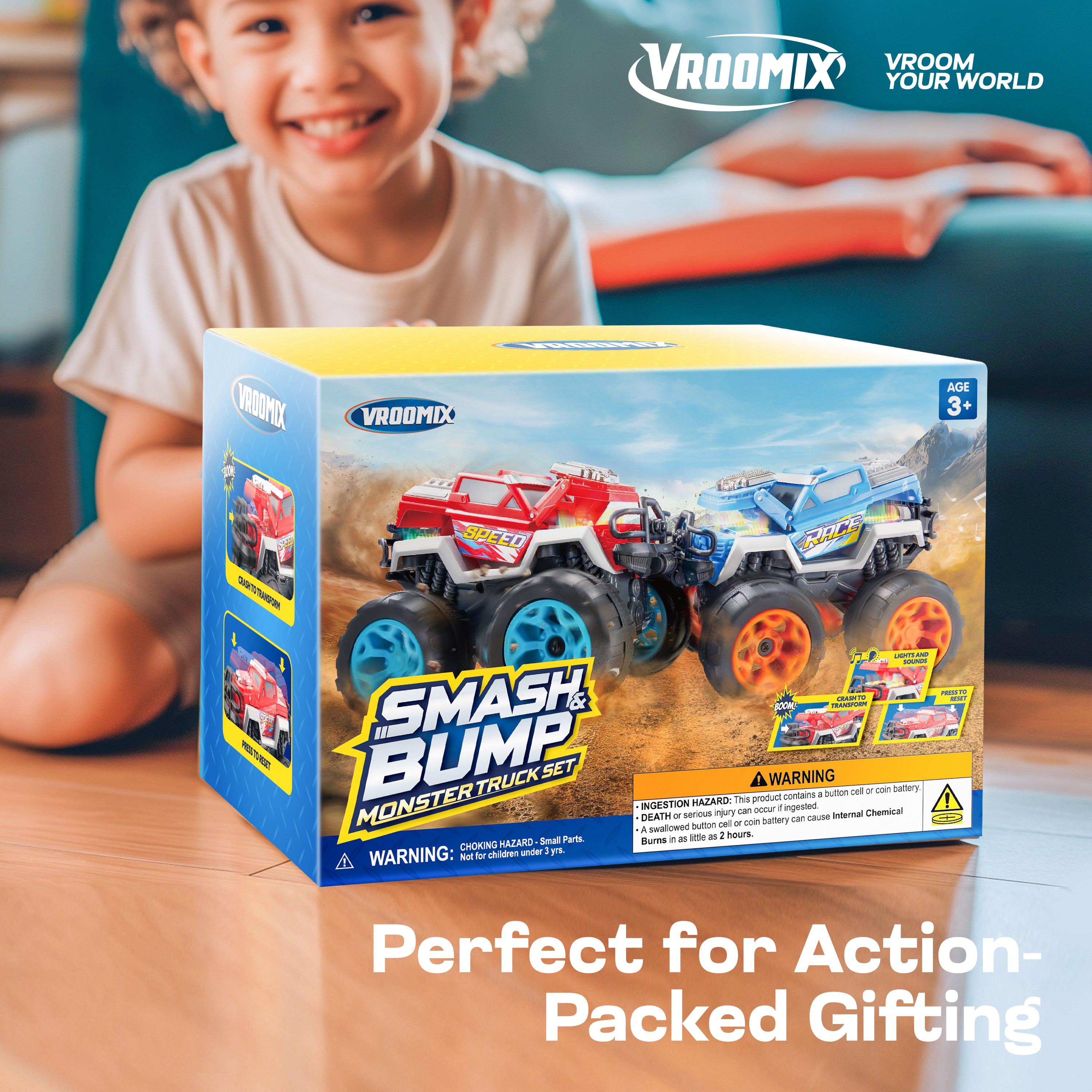 VROOMIX Crash & Smash Monster Truck Toy Set (2-Pack)