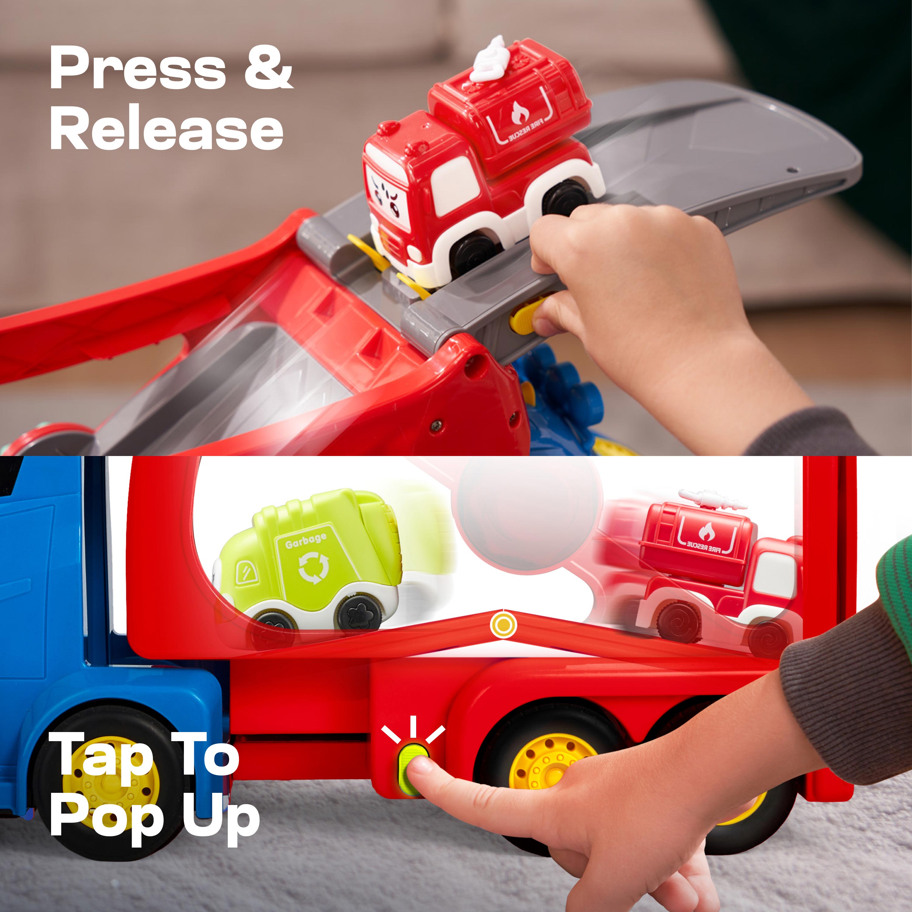 VROOMIX 7-in-1 City Transport Carrier Truck Set with Lights & Sounds