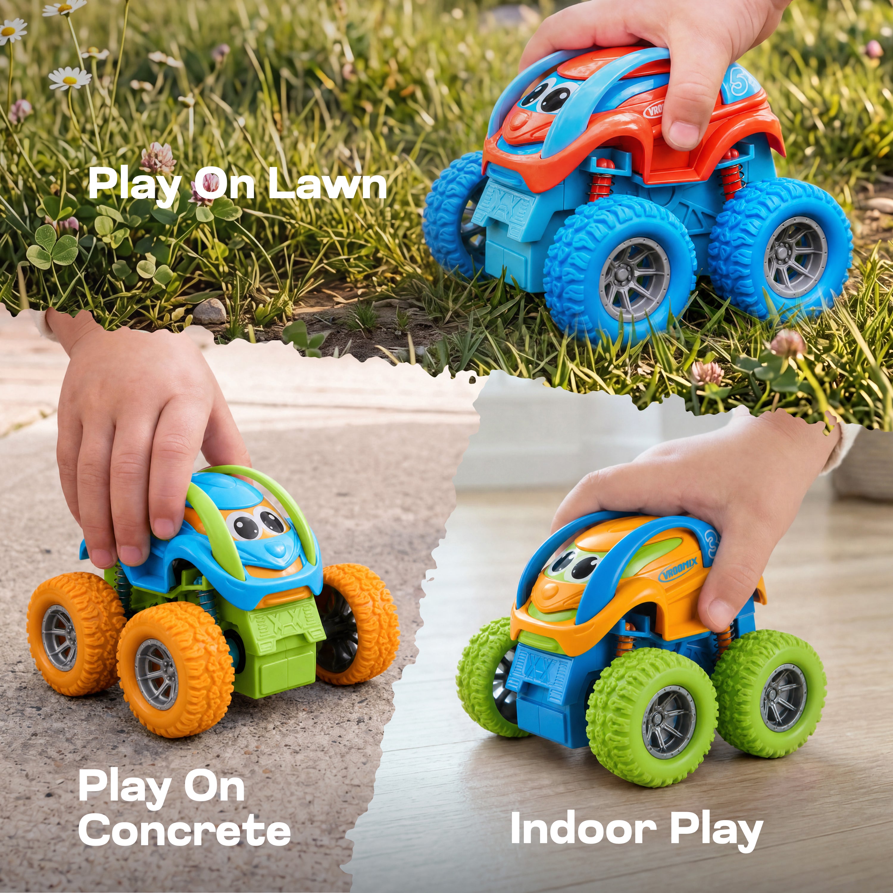 VROOMIX 3-Pack Friction Powered Flip Monster Truck Set
