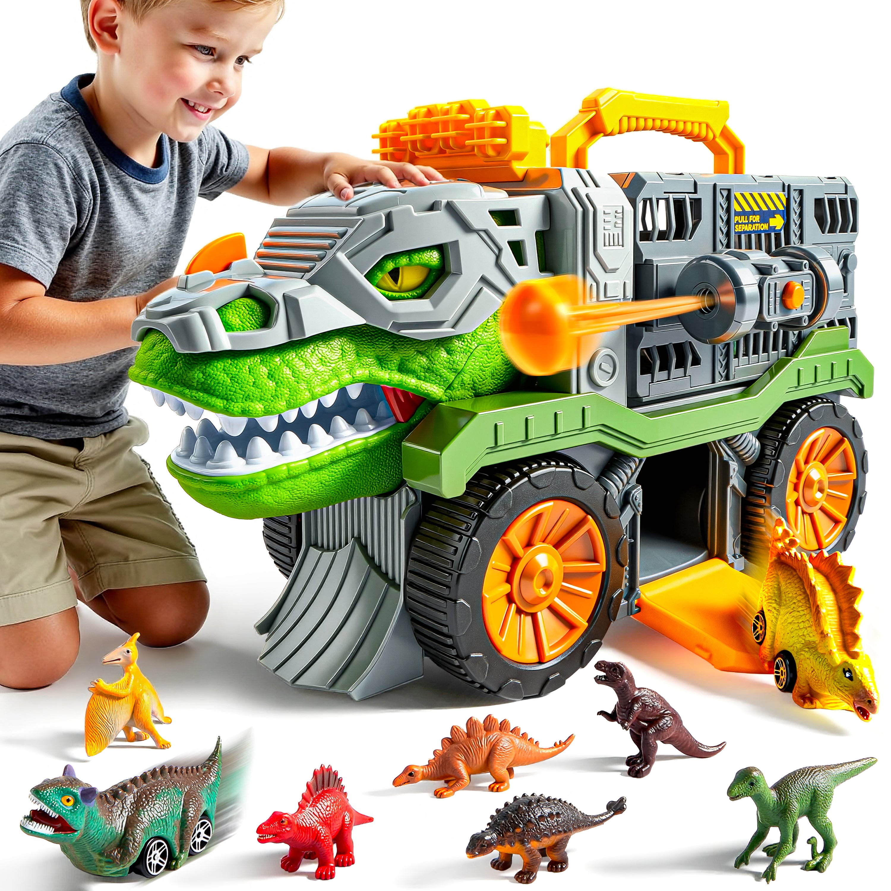 Vroomix T-Rex Dinosaur Carrier Truck Set with Dart Launcher