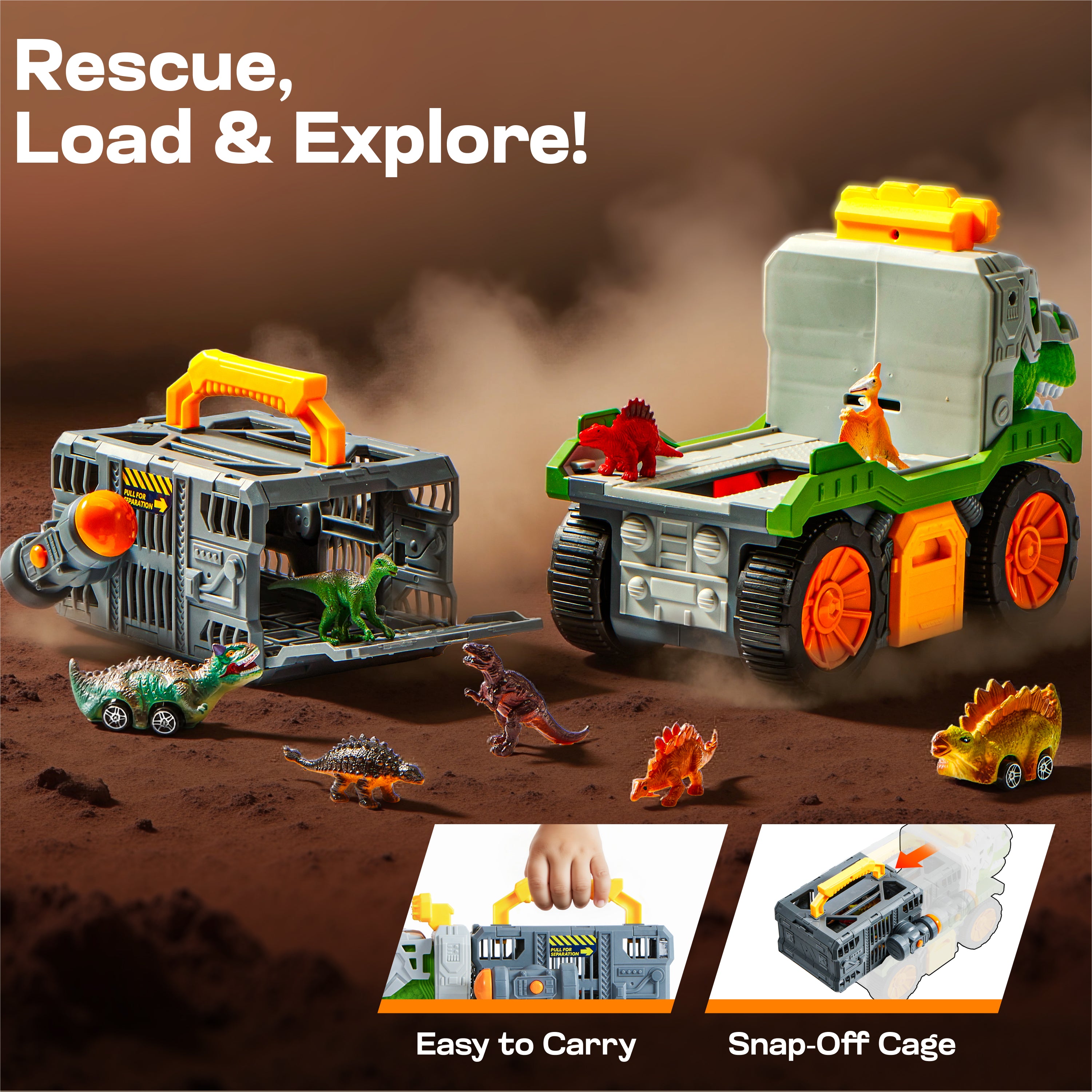 Vroomix T-Rex Dinosaur Carrier Truck Set with Dart Launcher
