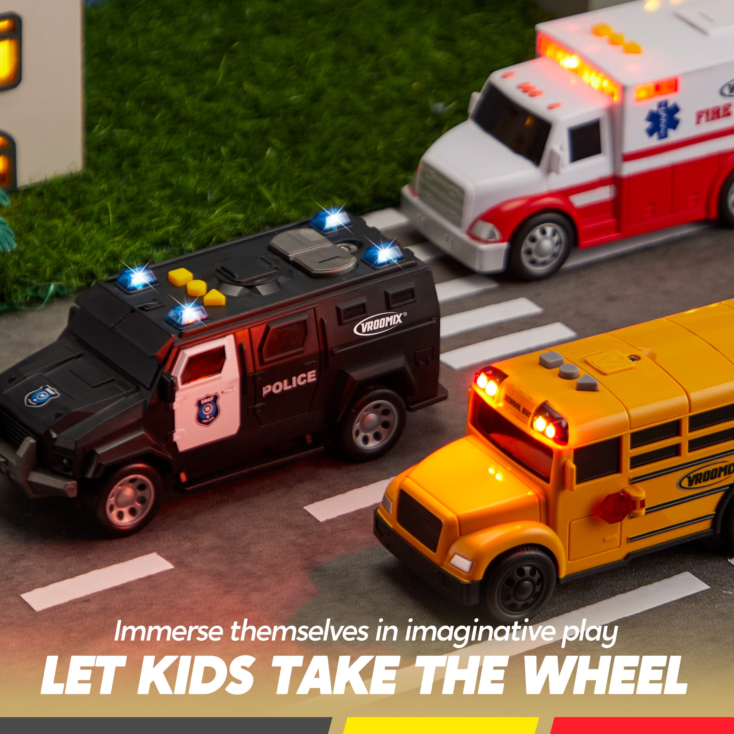 VROOMIX City Heroes Emergency & School Vehicle Playset (3 Pack)