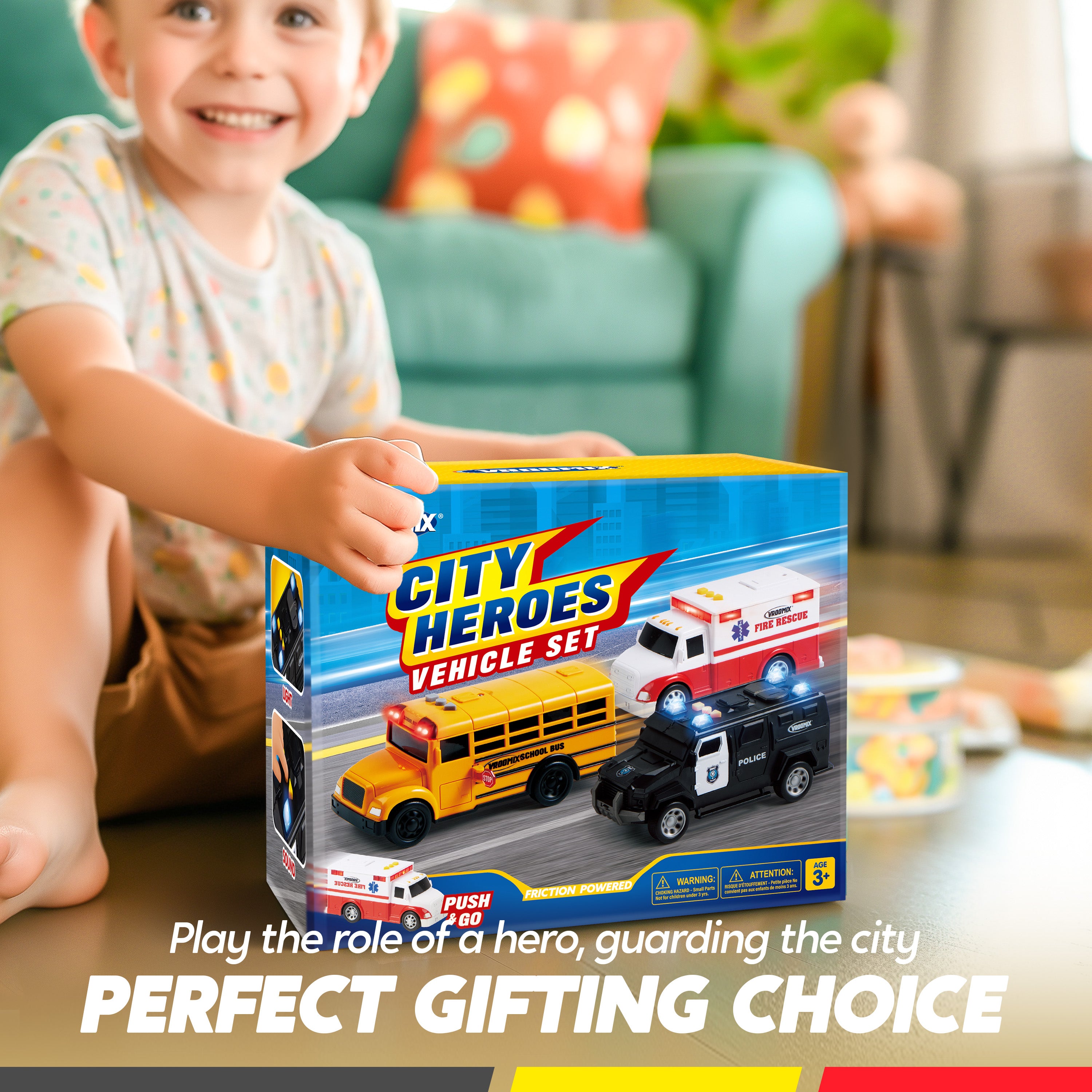 VROOMIX City Heroes Emergency & School Vehicle Playset (3 Pack)