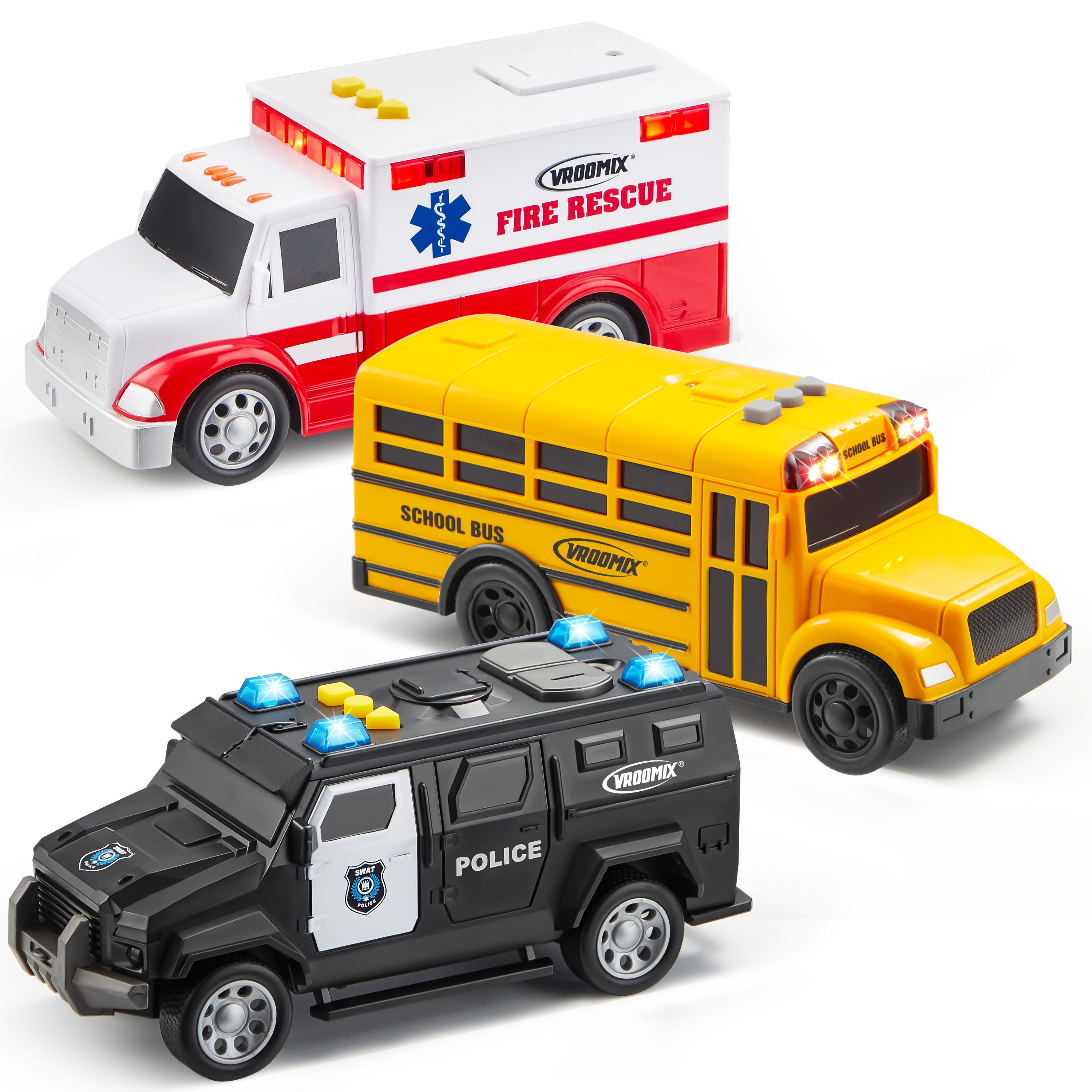 VROOMIX City Heroes Emergency & School Vehicle Playset (3 Pack)