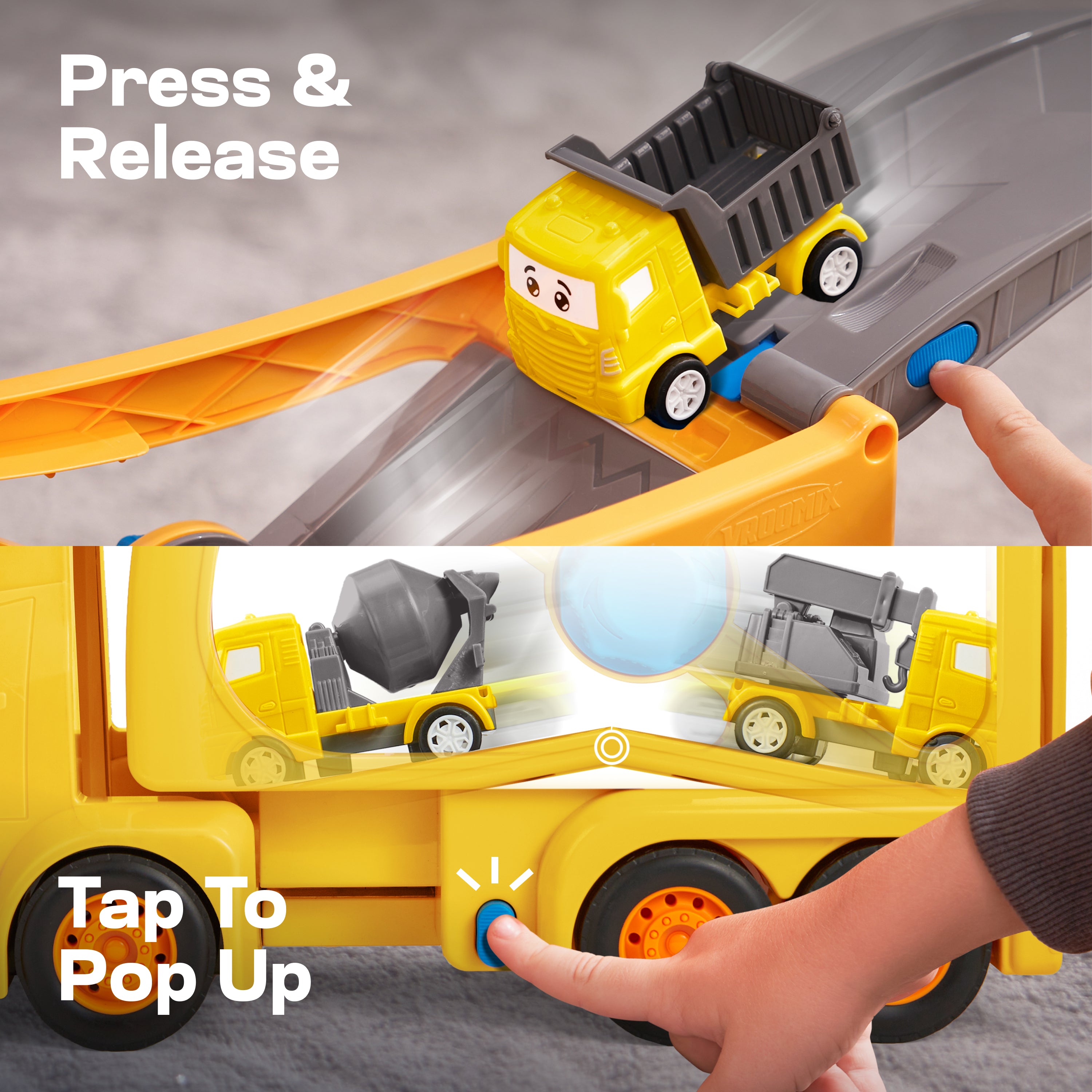 VROOMIX 7-in-1 Construction Transport Carrier Truck Set with Lights & Sounds