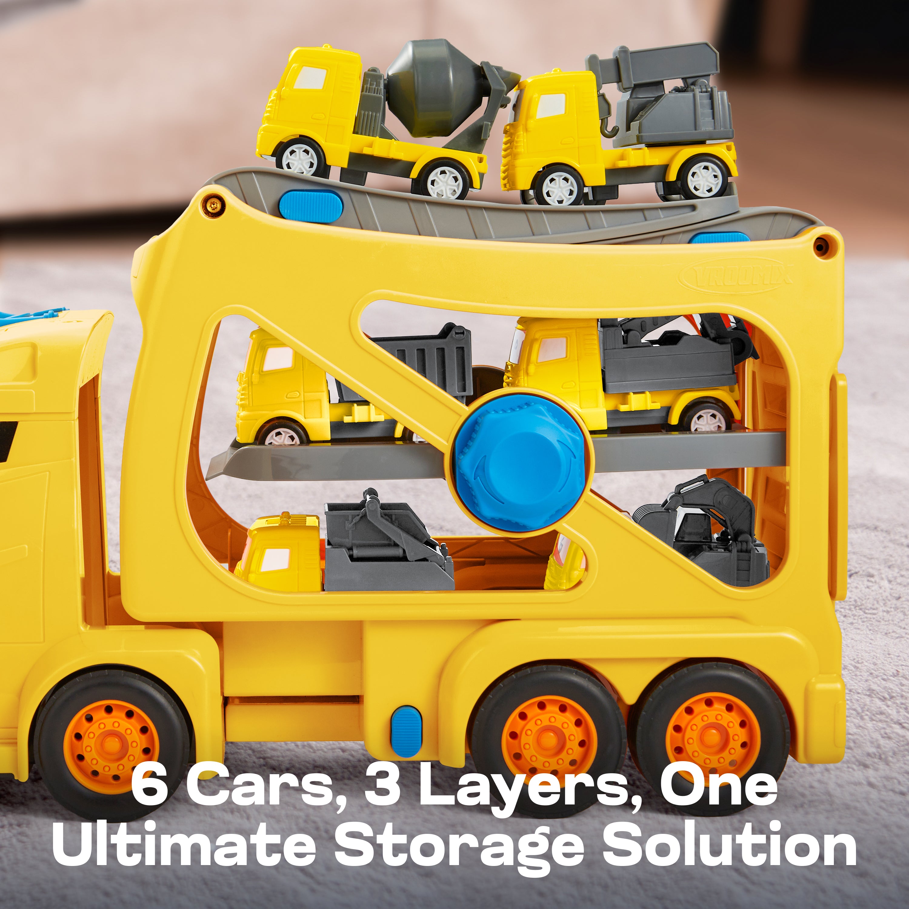 VROOMIX 7-in-1 Construction Transport Carrier Truck Set with Lights & Sounds