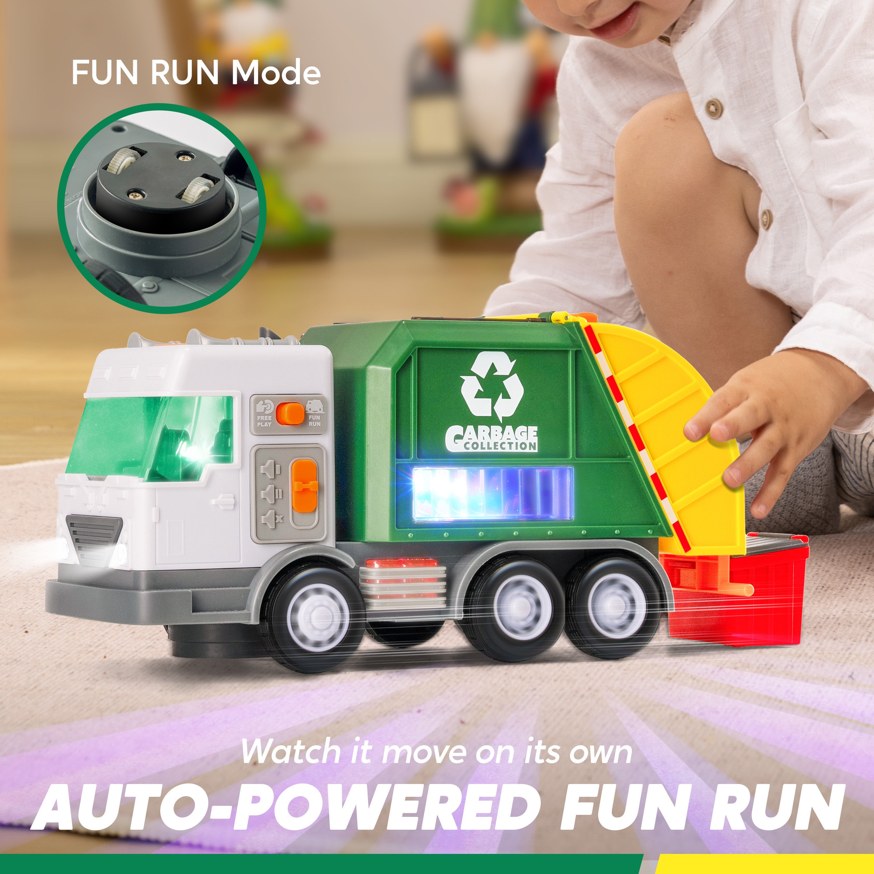 VROOMIX Interactive LED Garbage Truck Toy Set with Dumpster