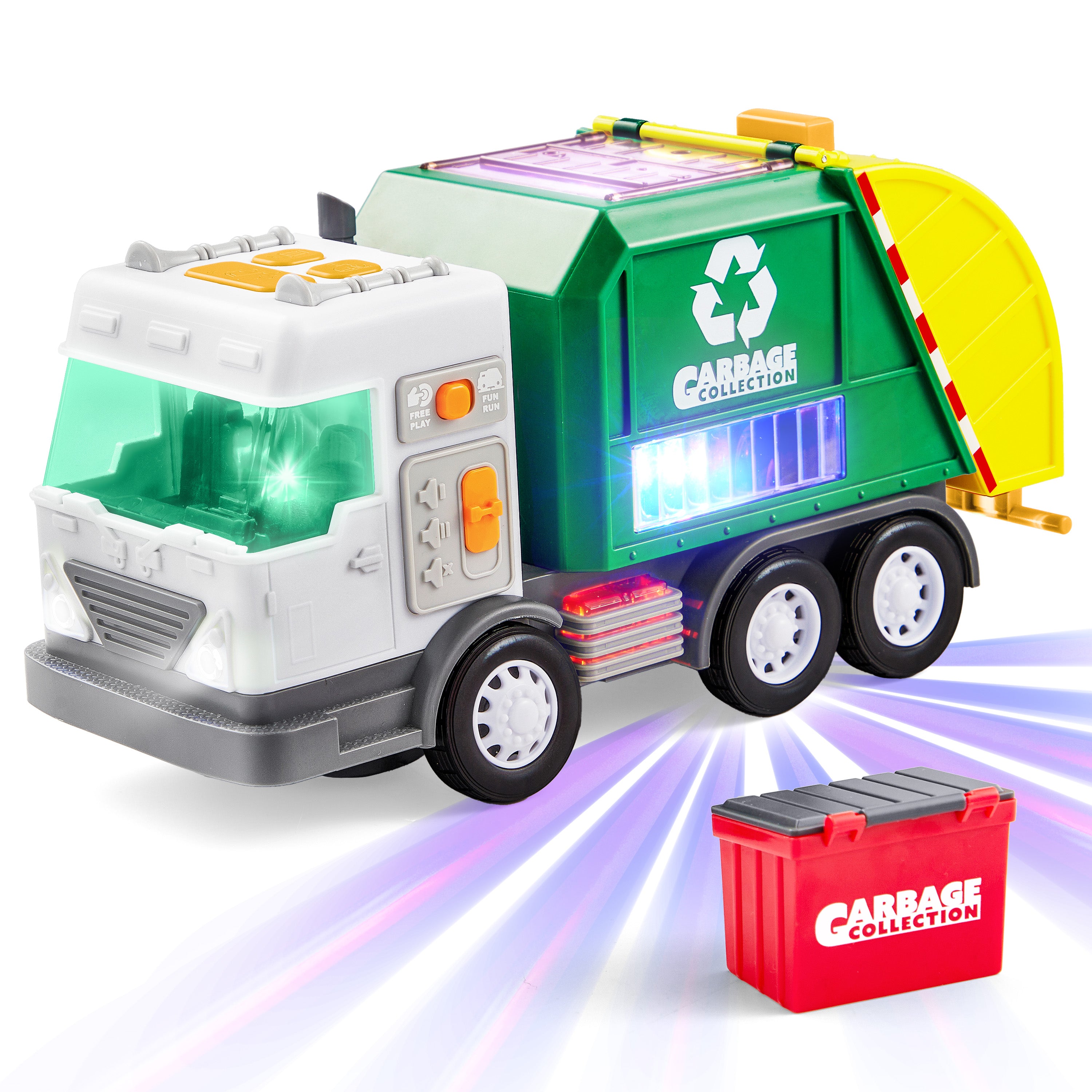 VROOMIX Interactive LED Garbage Truck Toy Set with Dumpster