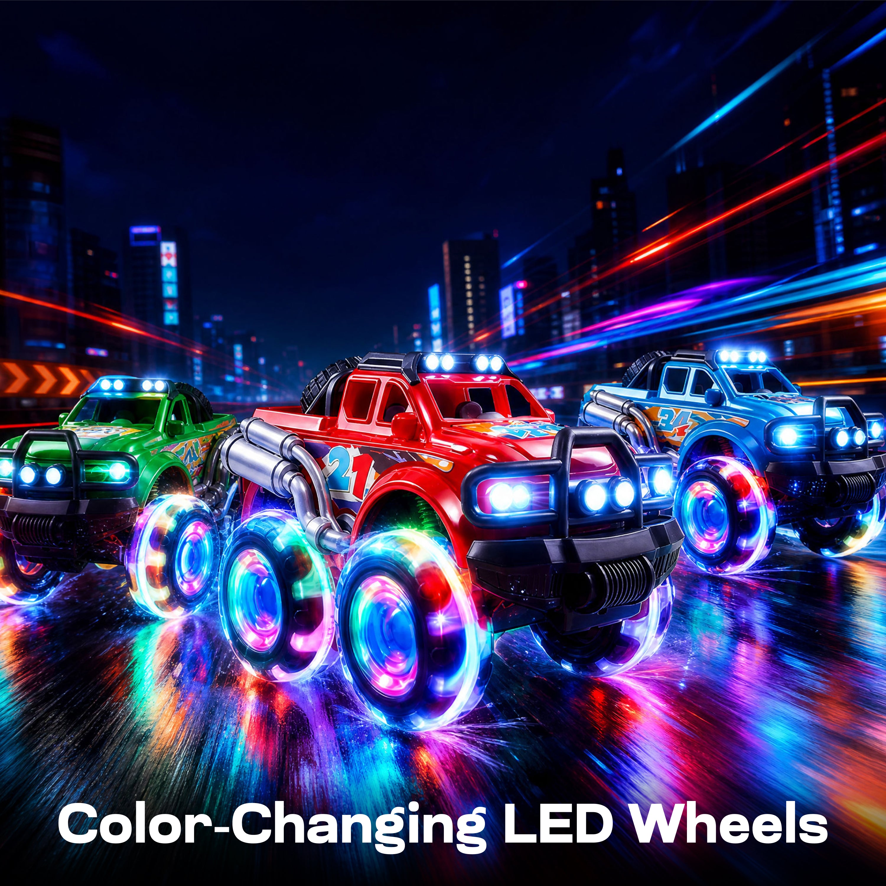 JOYIN Light-Up Monster Truck Toys with LED Wheels (3-Pack)