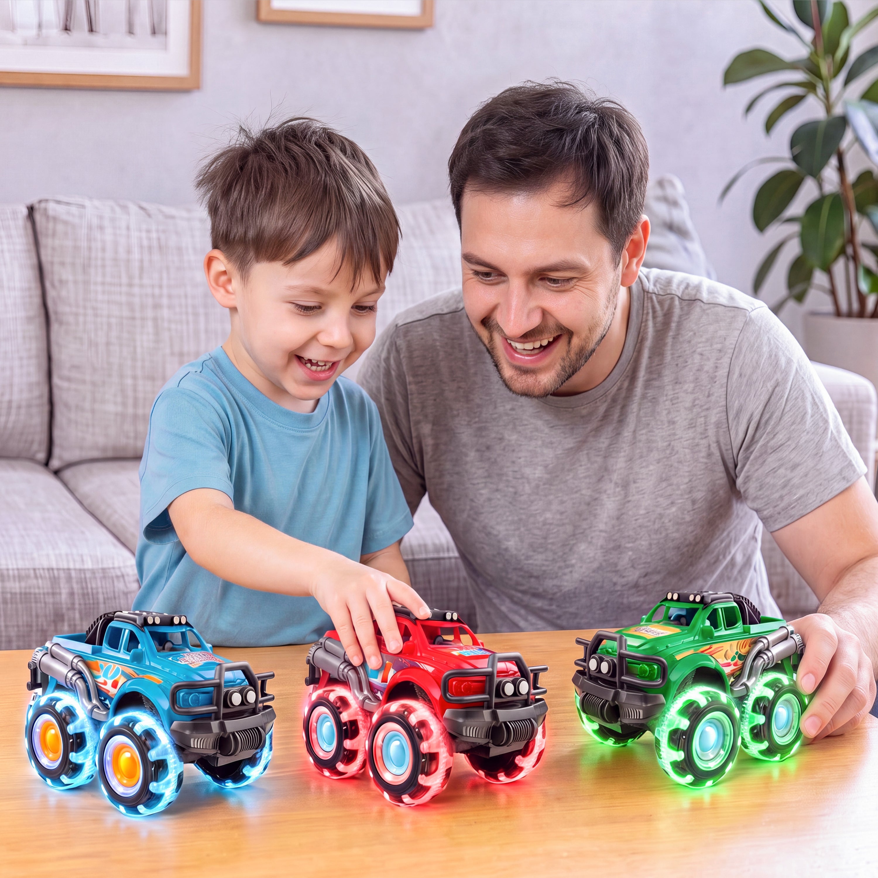 JOYIN Light-Up Monster Truck Toys with LED Wheels (3-Pack)