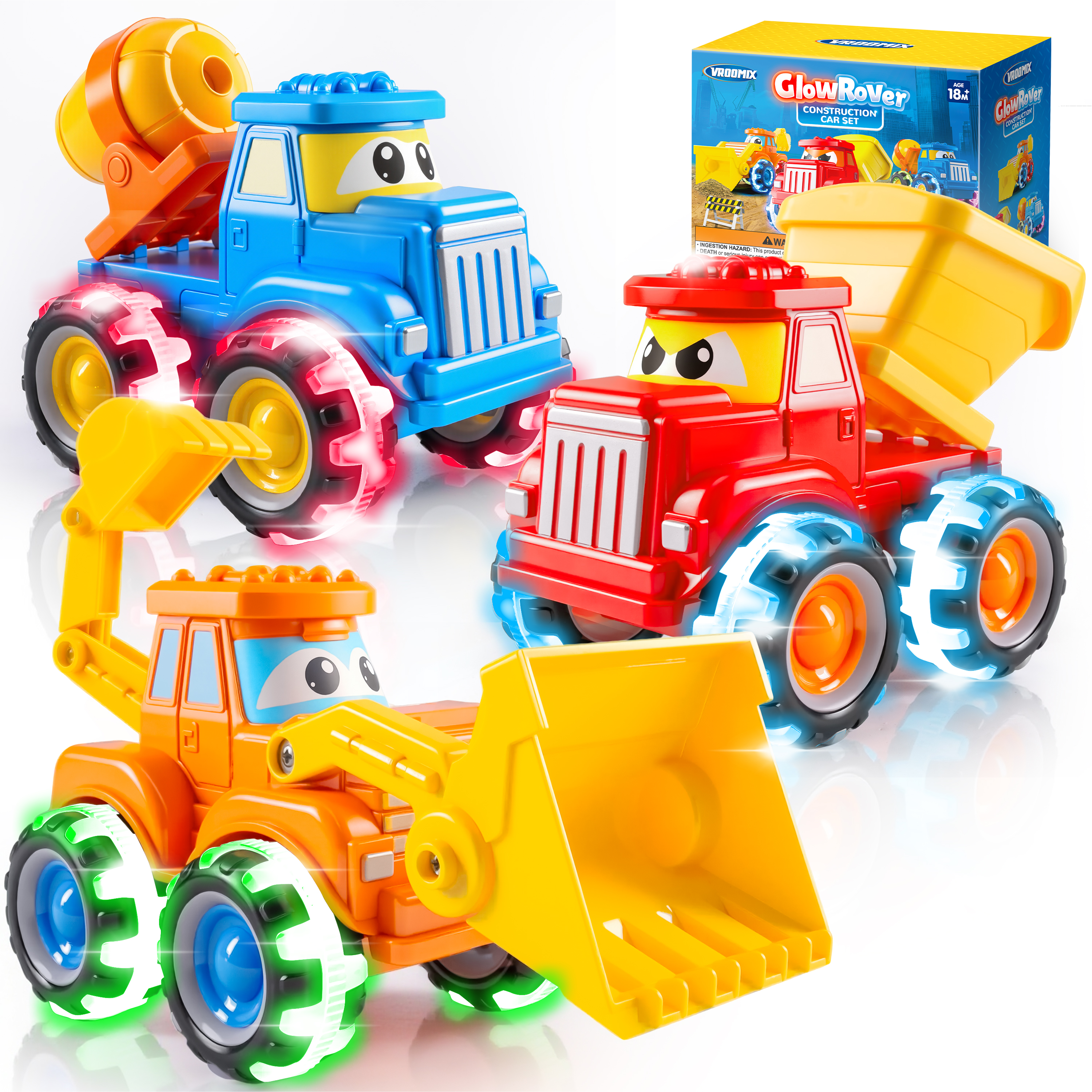 VROOMIX GlowRover 3 Pcs Construction Car Set