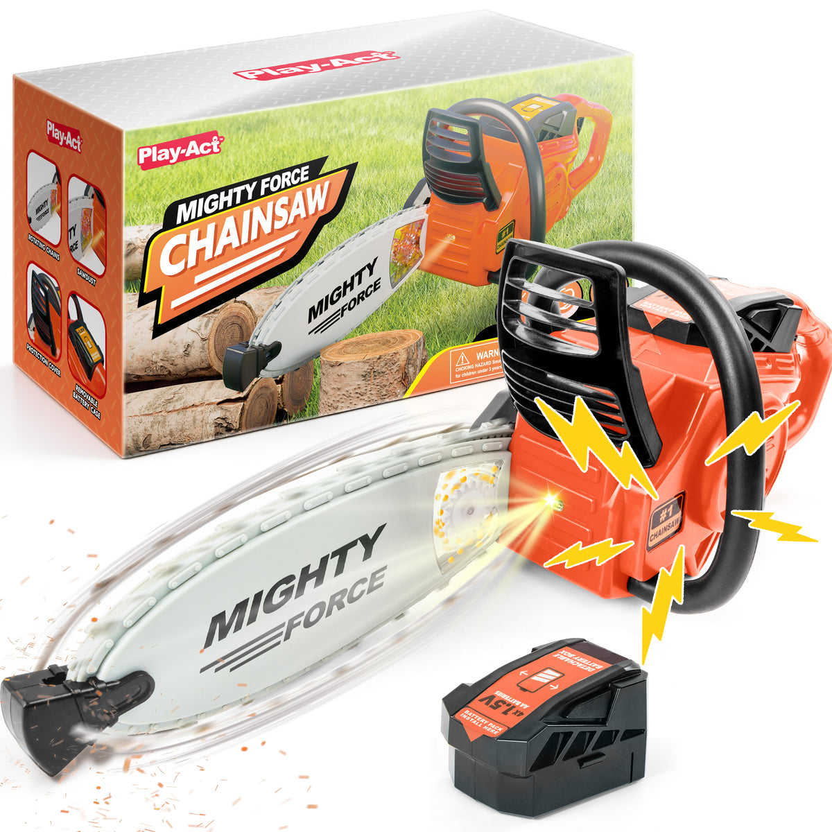 Mighty Force Kids Toy Chainsaw - Lights, Sounds & Spinning Action for 3+