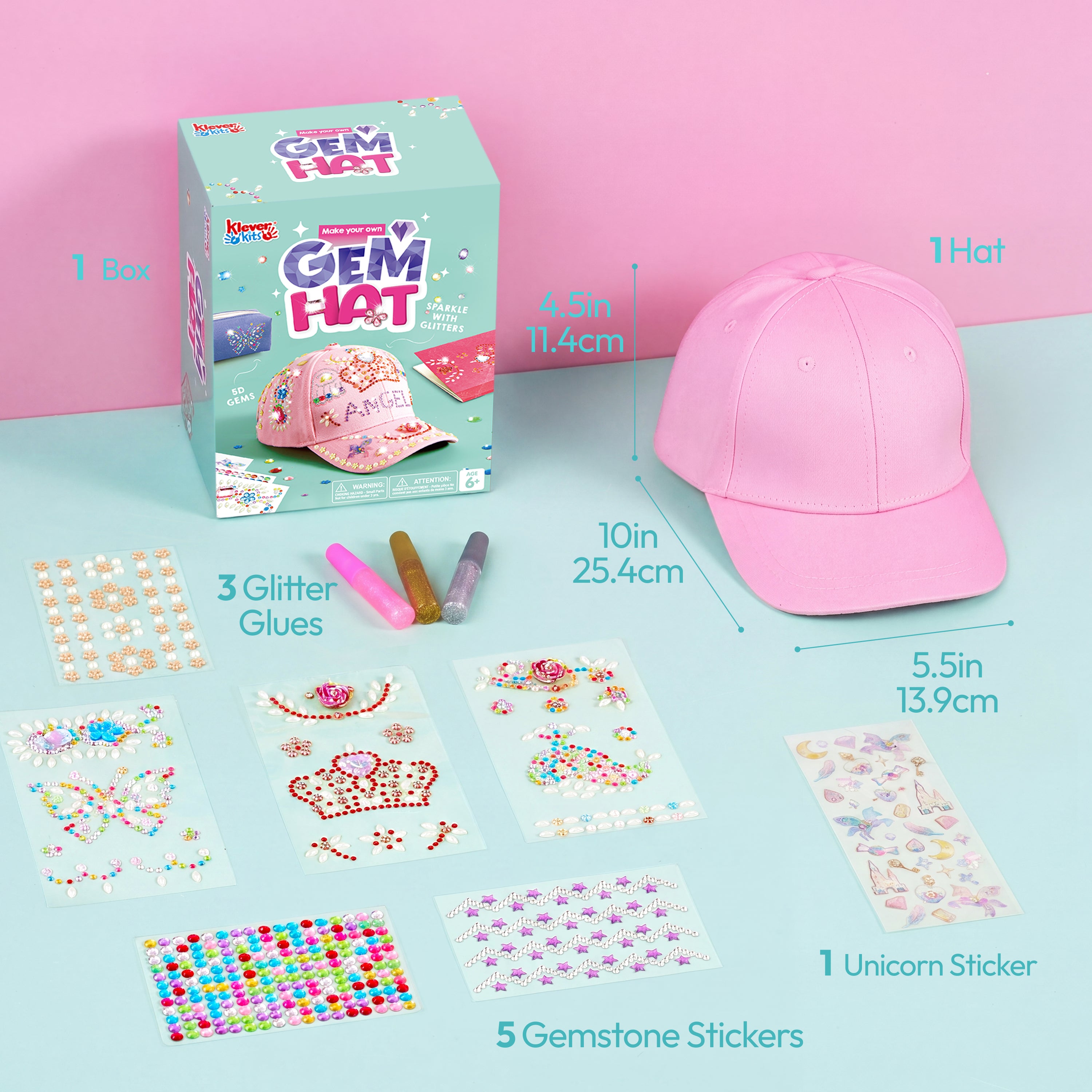 Klever Kits DIY Gem Art Sun Hat Kit for Girls Ages 6-12