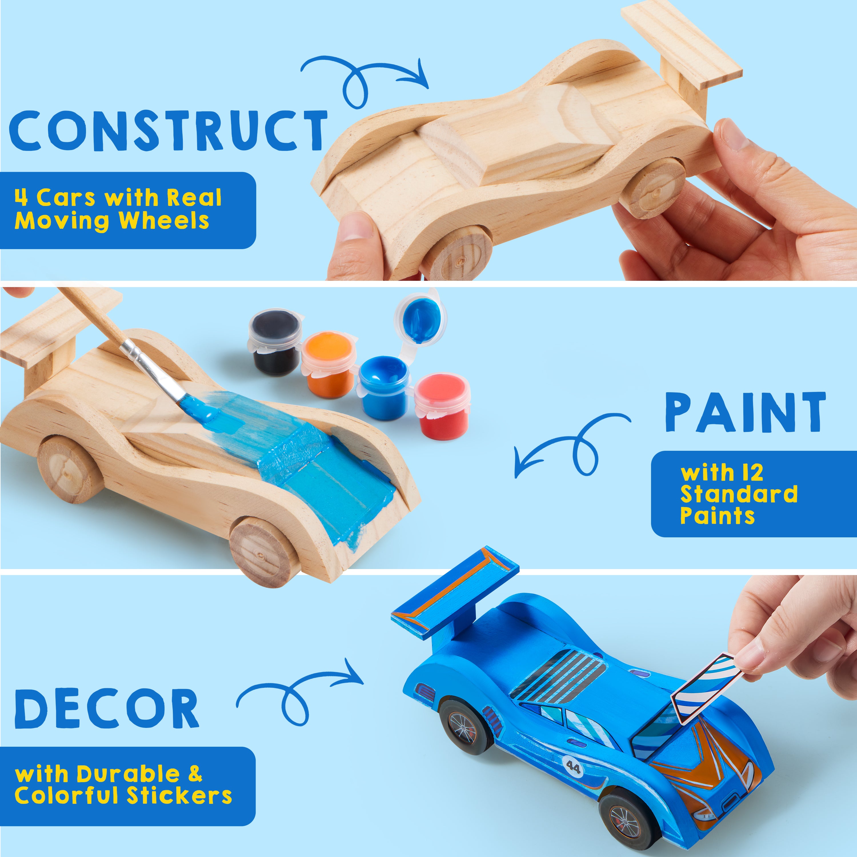 Klever Kits Build & Paint Wooden Race Cars Kit (Set of 4)