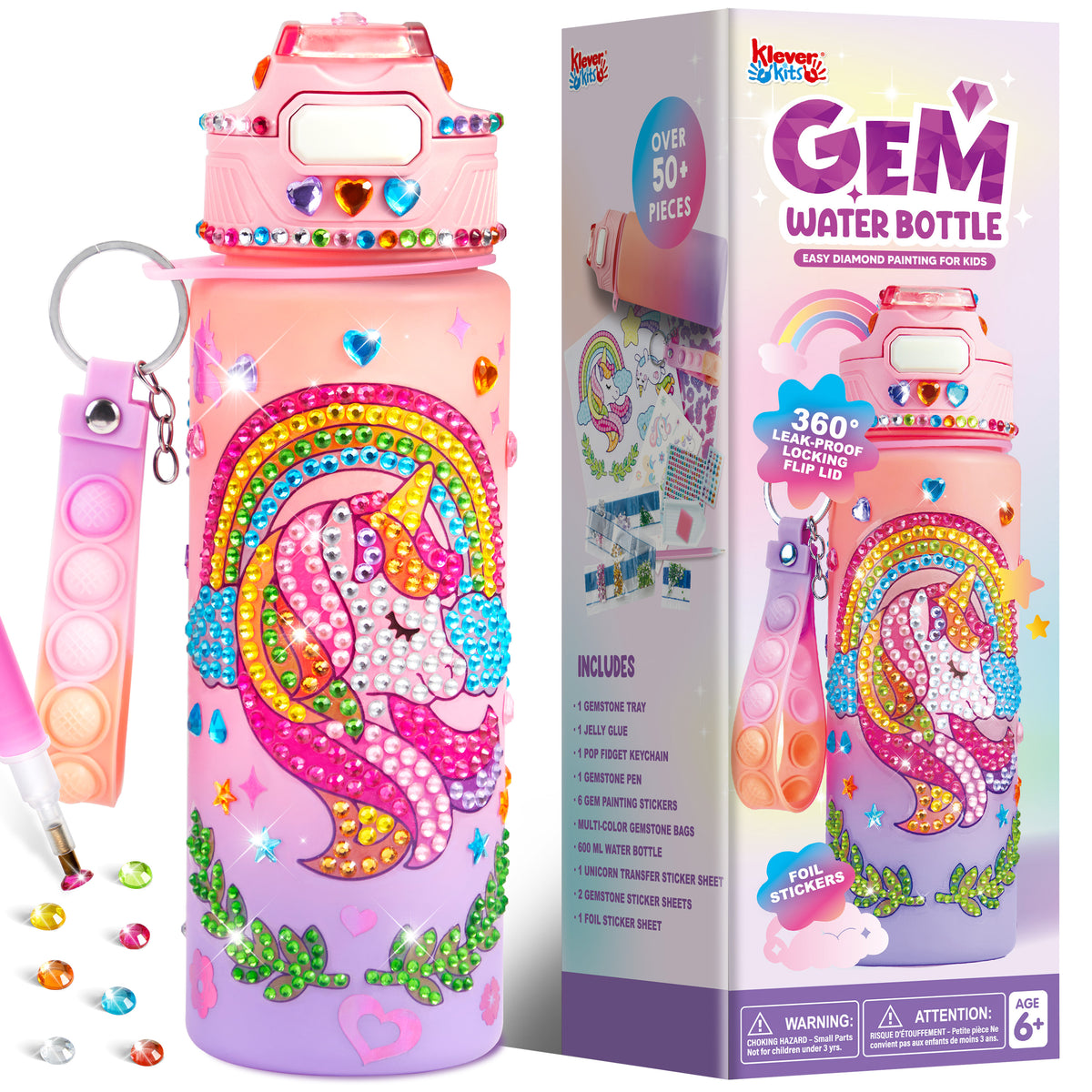 Klever Kits Unicorn DIY Gem Diamond Water Bottle Craft Kit