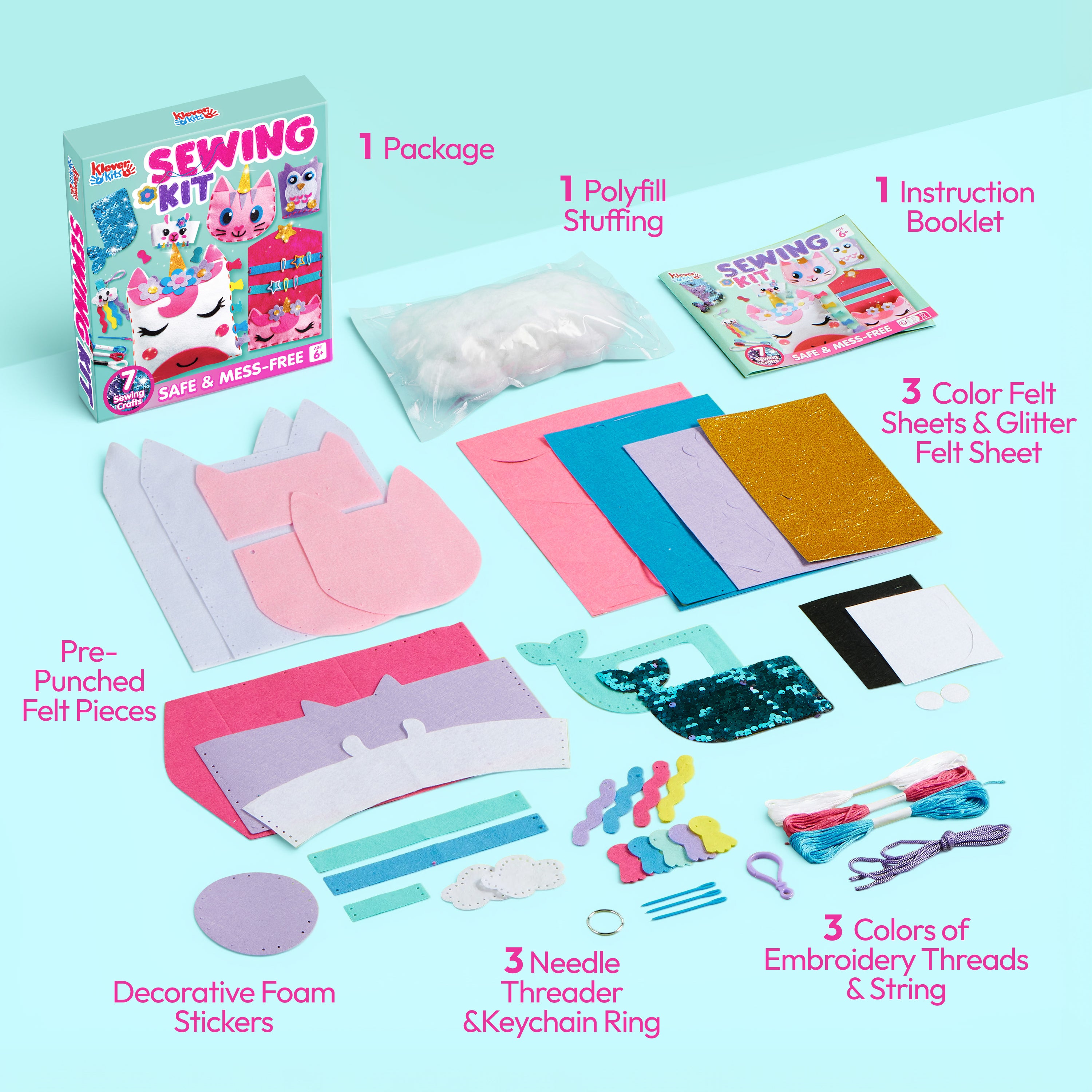 Klever Kits My First Kids Sewing Kit: Unicorn & Mermaid Age 6+