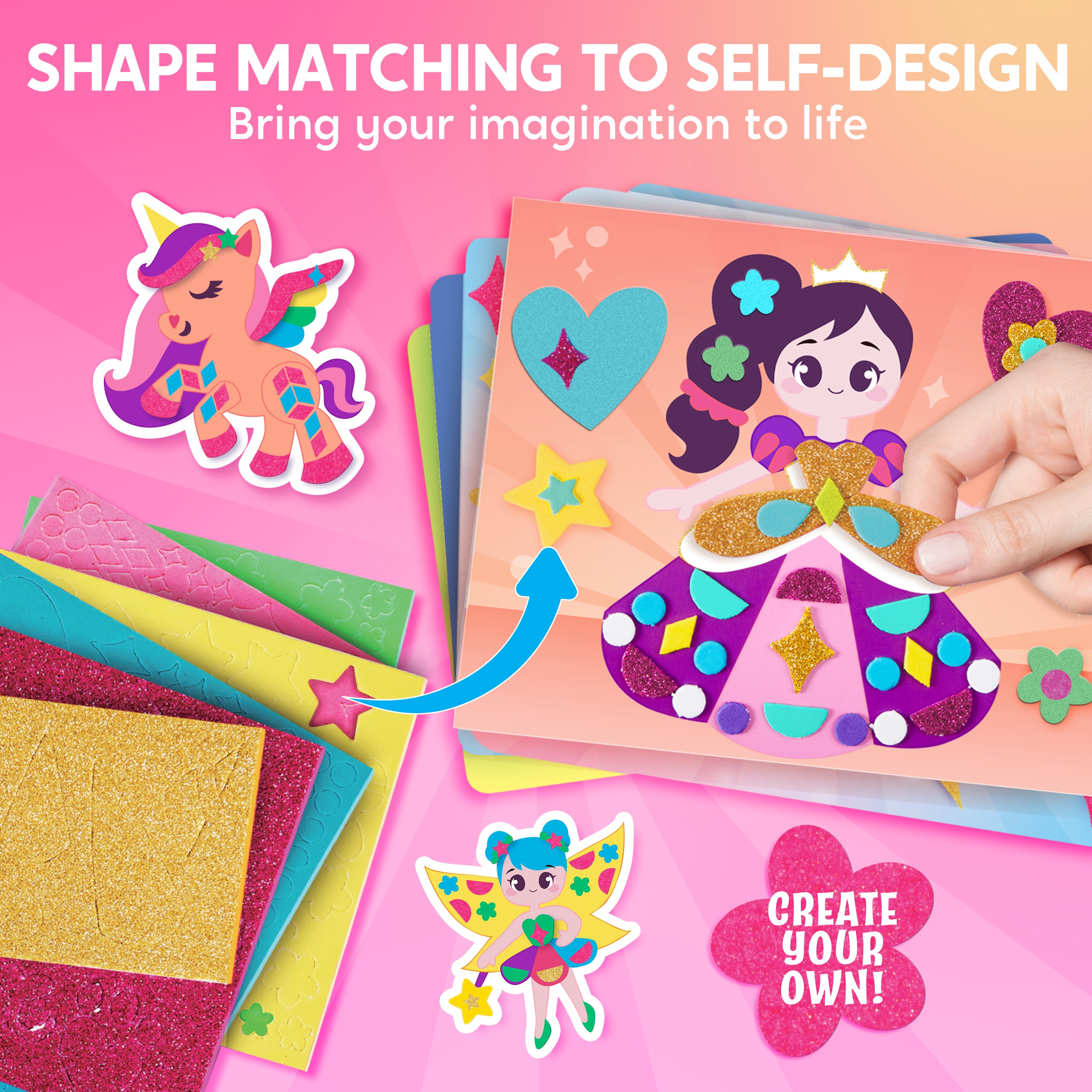 Klever Kits Unicorns & Princesses 3D Foam Sticker Art Kit (800+ Pcs)