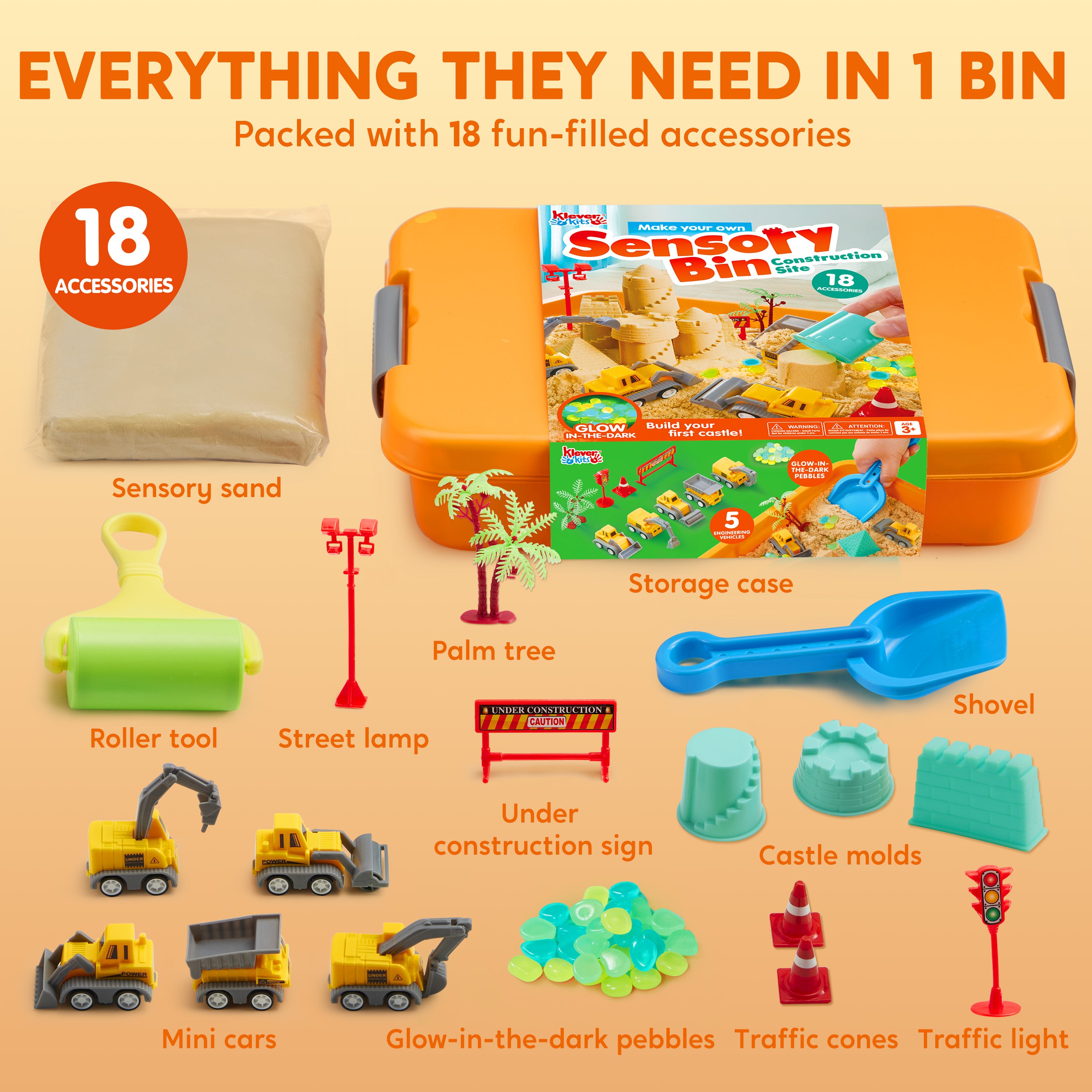 Klever Kits Construction Sensory Bin with Glow Stones Age 3+