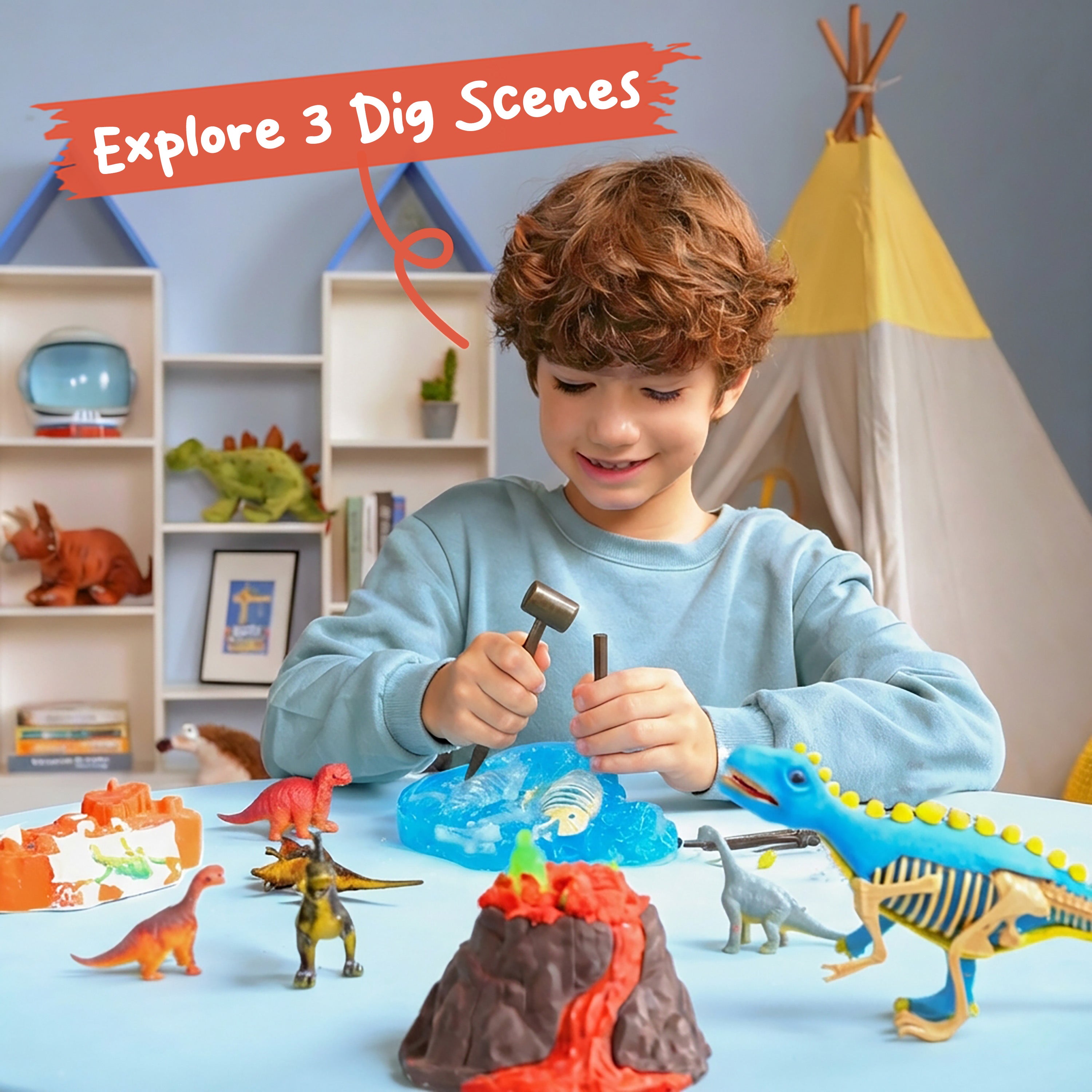Klever Kits 3-in-1 Glow-in-the-Dark Dinosaur Fossil Digging Kit