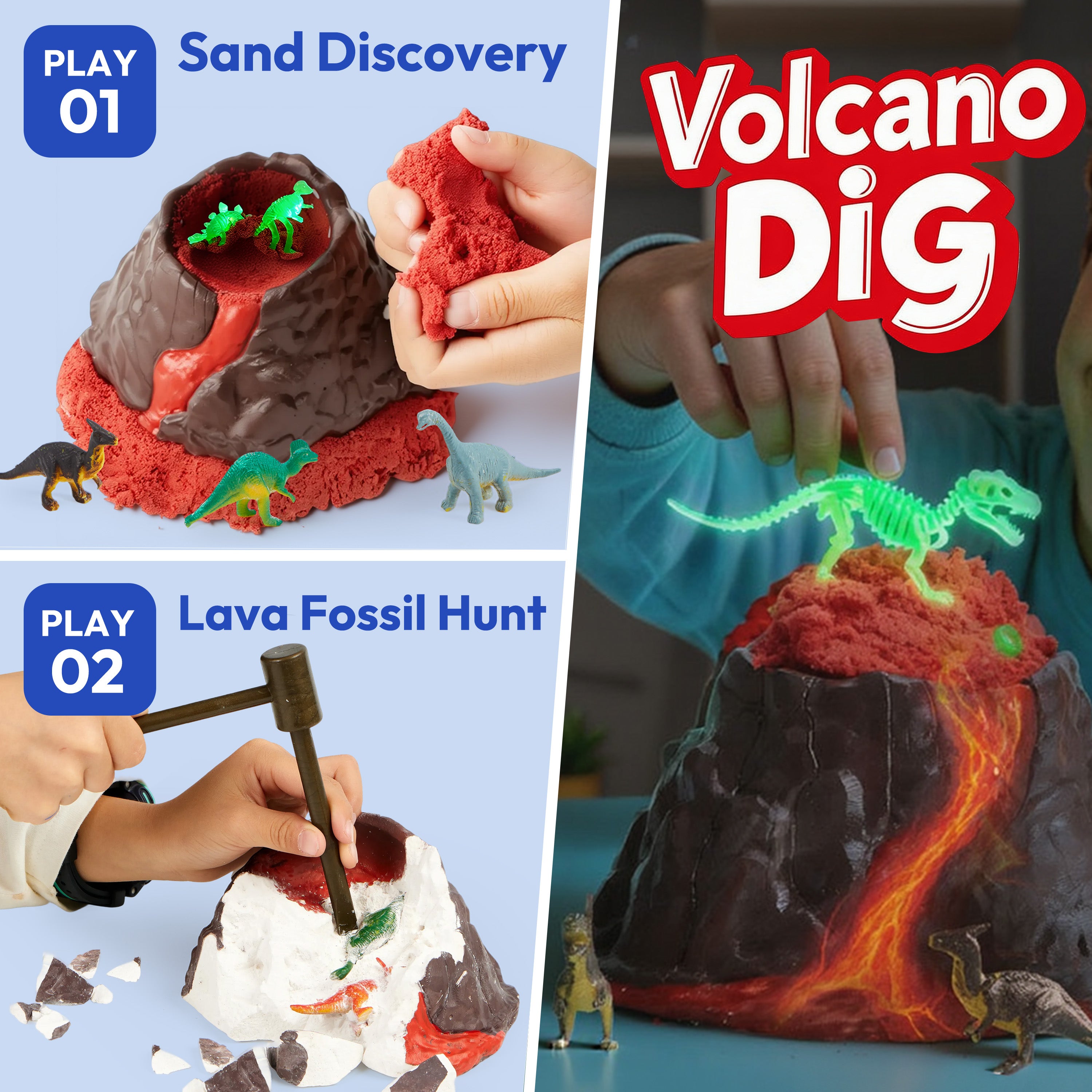 Klever Kits 3-in-1 Glow-in-the-Dark Dinosaur Fossil Digging Kit