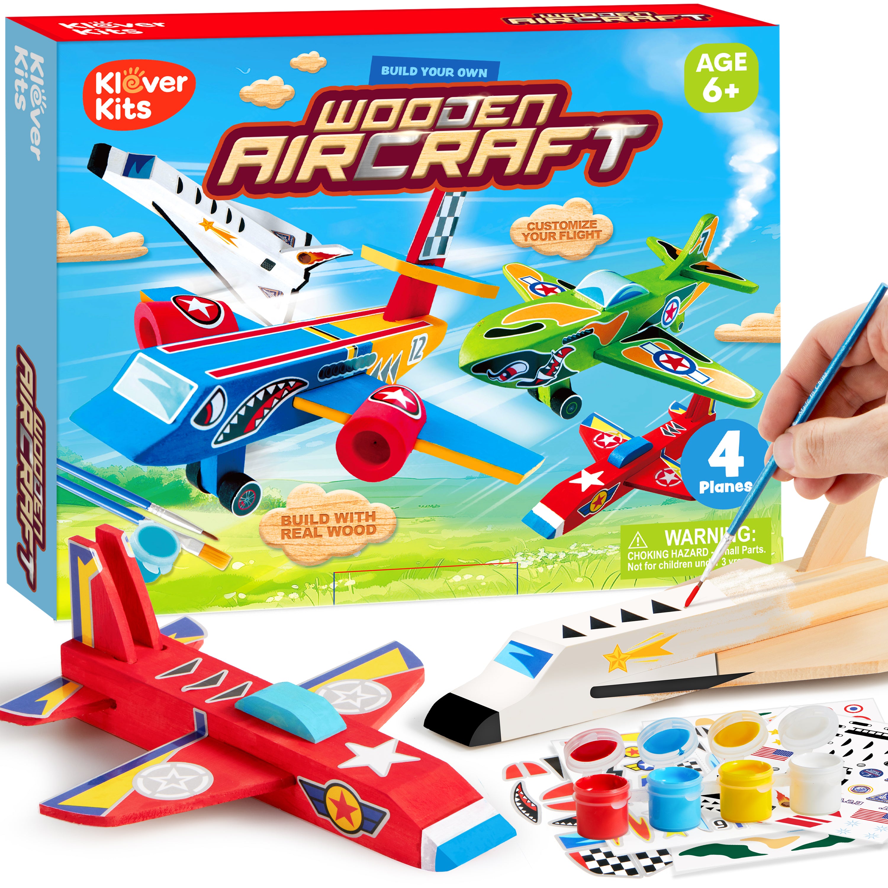 Klever Kits Build & Paint Wooden Airplane Kit (4 Pack)