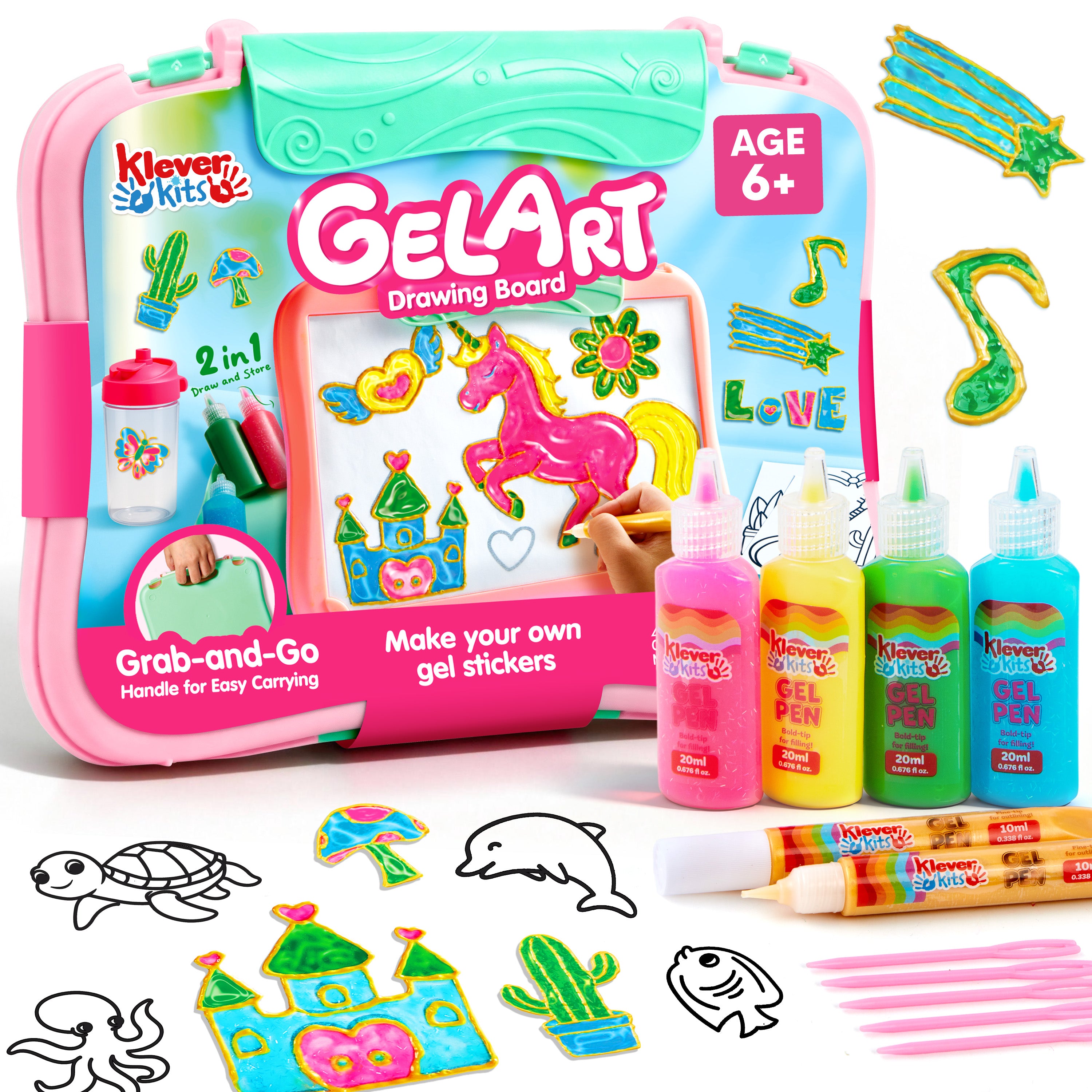 Klever Kits Gel Art Drawing Board & Window Clings Kit