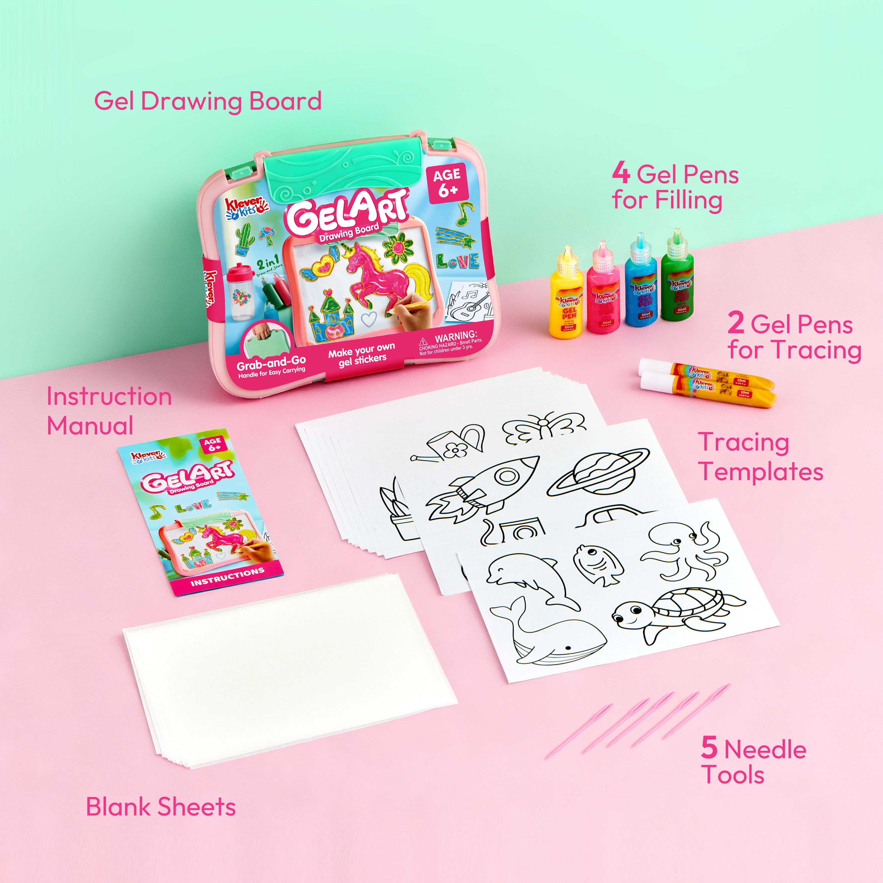 Klever Kits Gel Art Drawing Board & Window Clings Kit