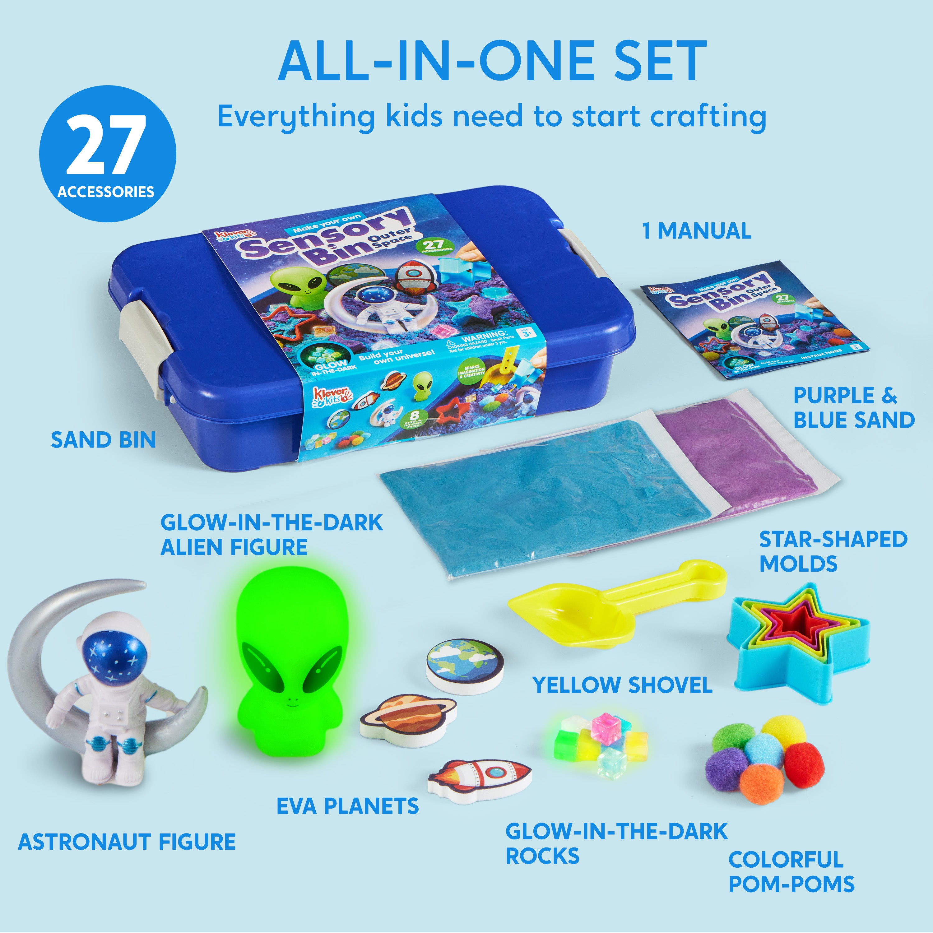 Klever Kits Outer Space Sensory Bin with Glow Rocks Age 3+