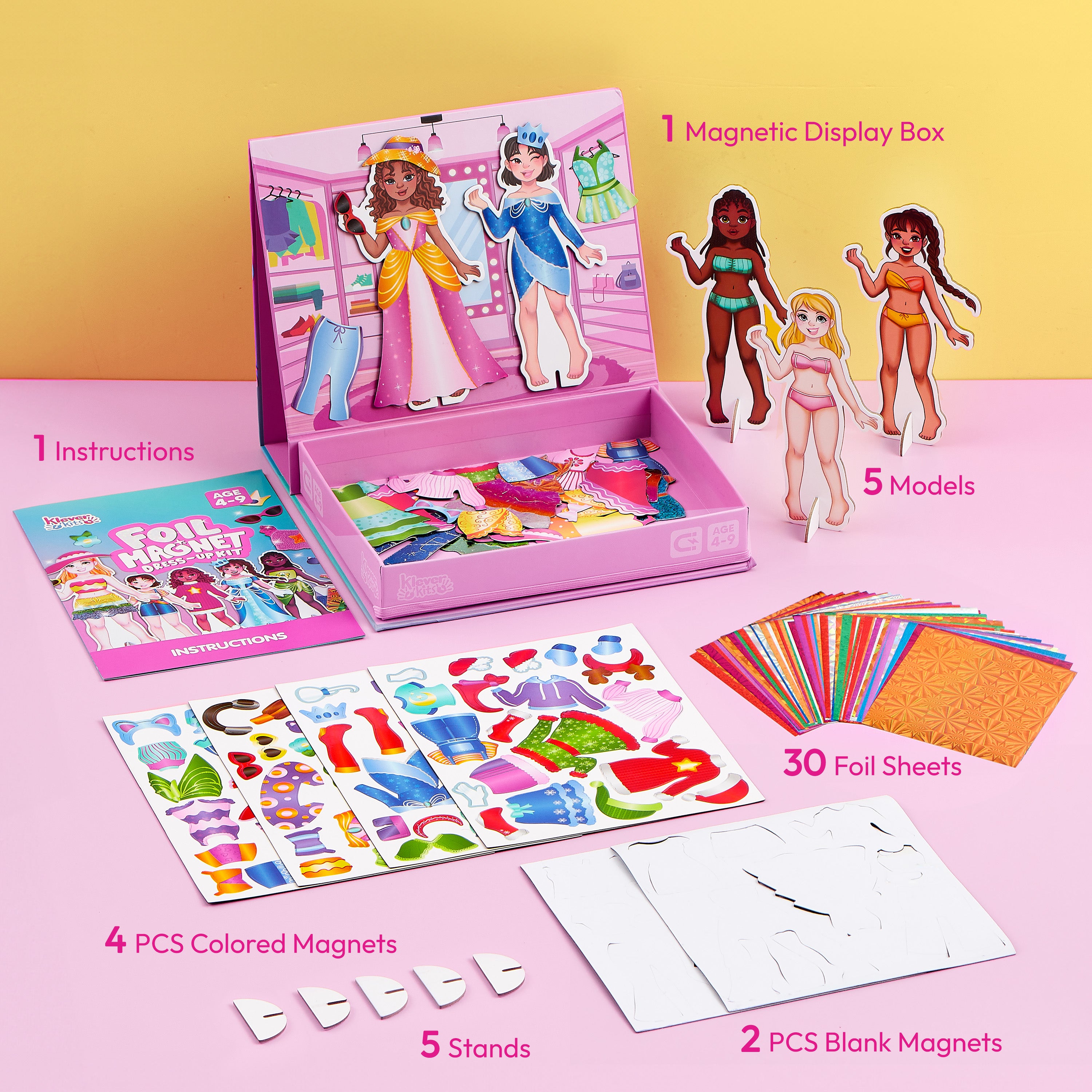 Klever Kits 2-in-1 Foil Art & Magnetic Dress-Up Doll Set