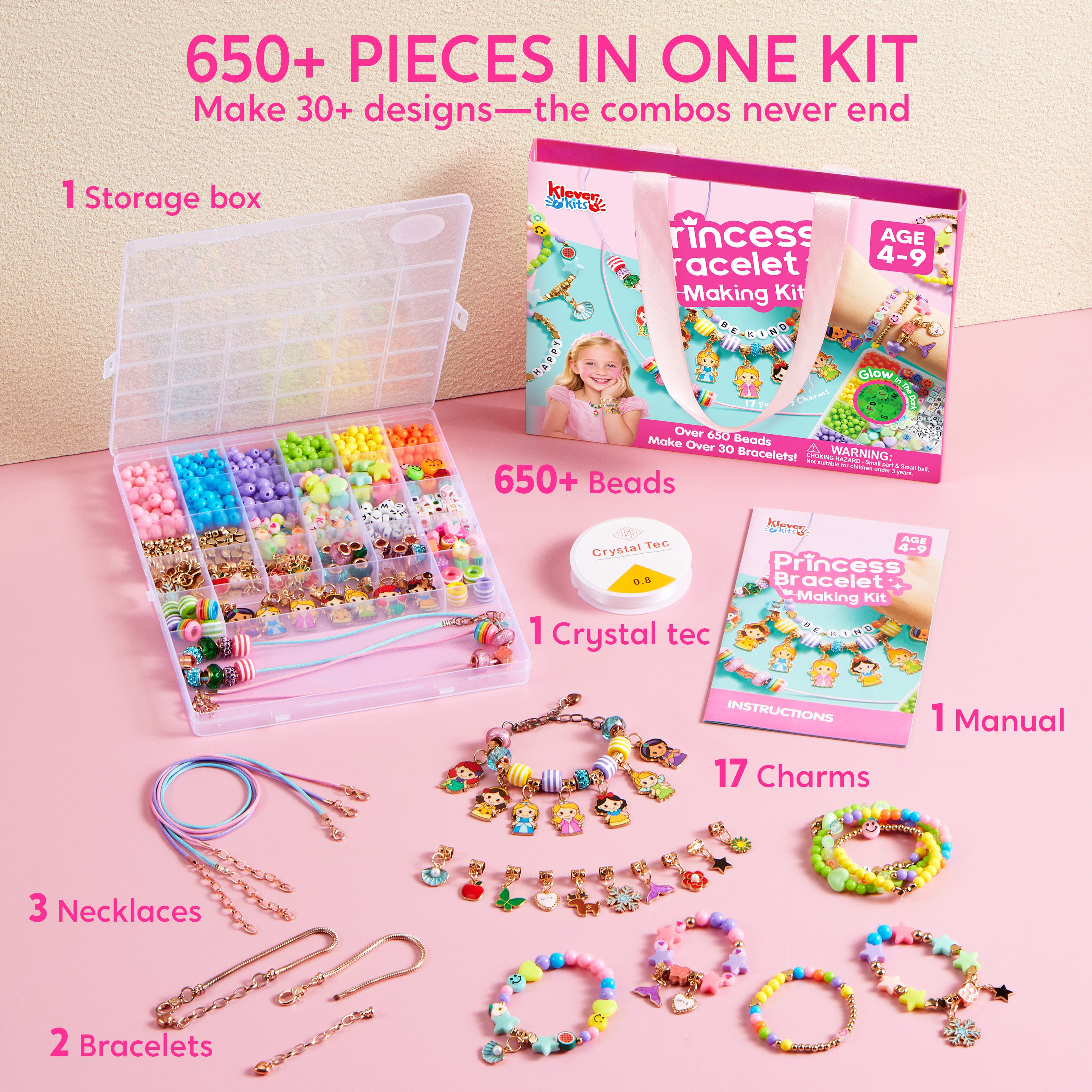Klever Kits Princess Jewelry & Bracelet Making Kit (650+ Pcs)