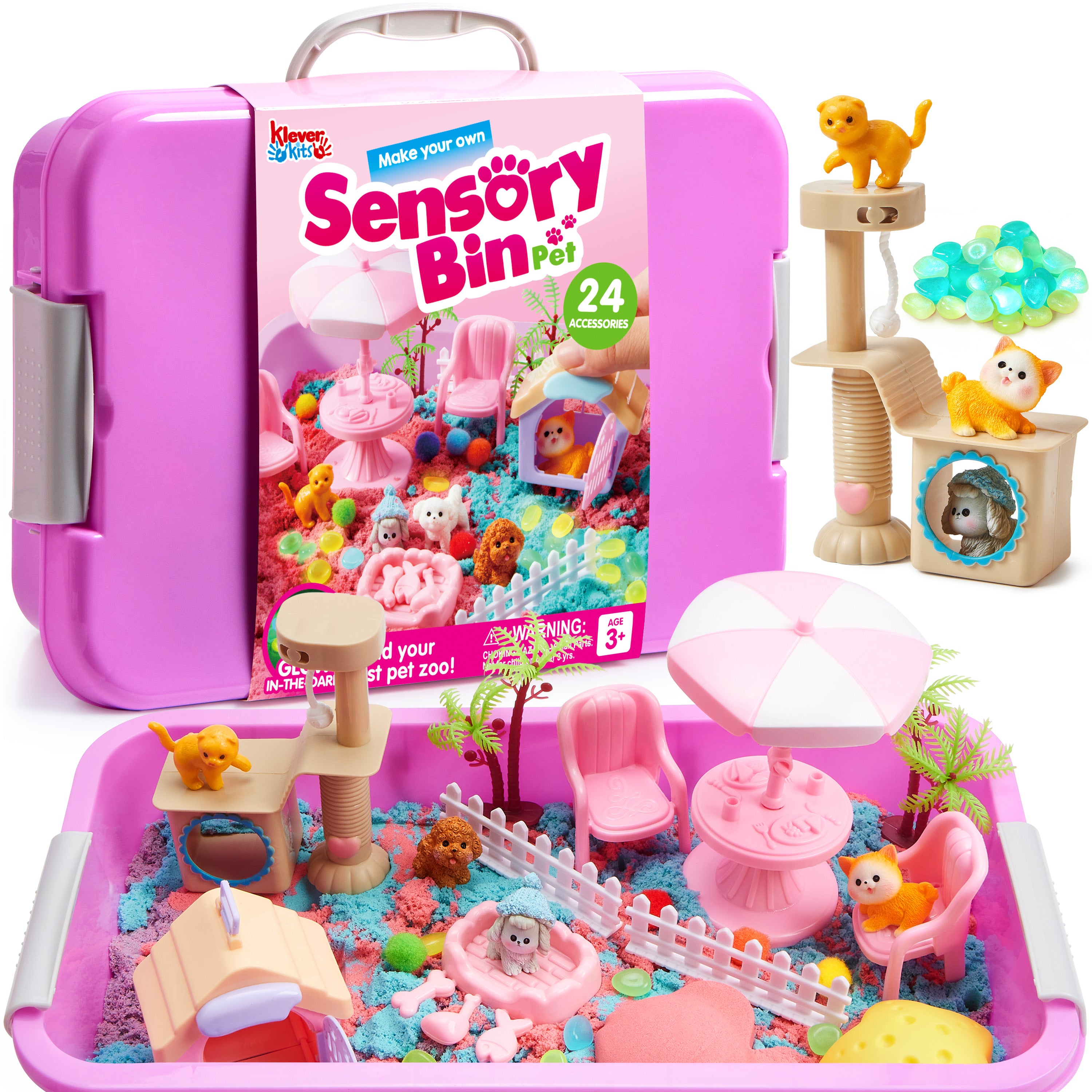 Klever Kits Cute Pet Sensory Bin with Glow Stones Age 3+