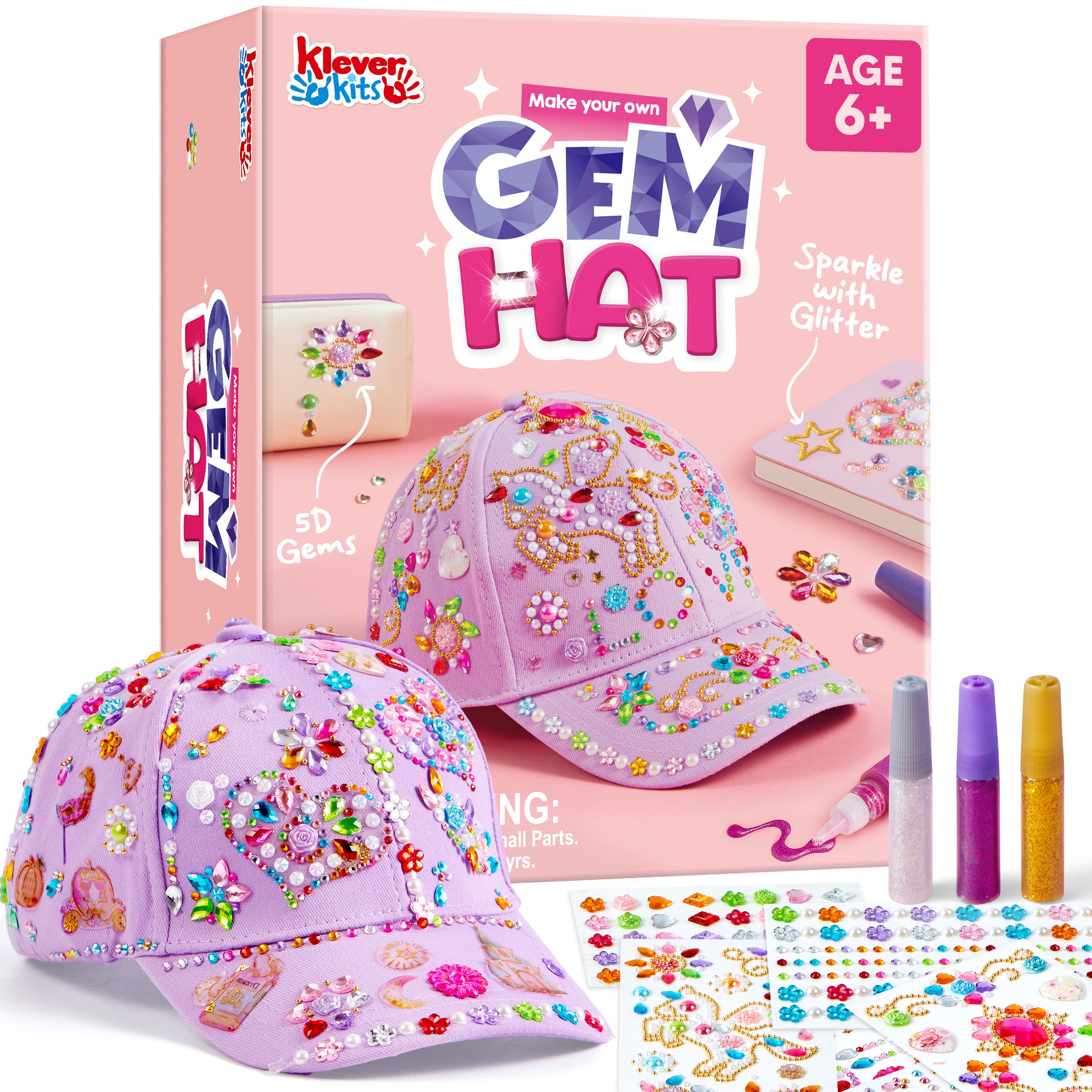 Klever Kits DIY Gem Baseball Cap Craft Kit for Girls Ages 6-8