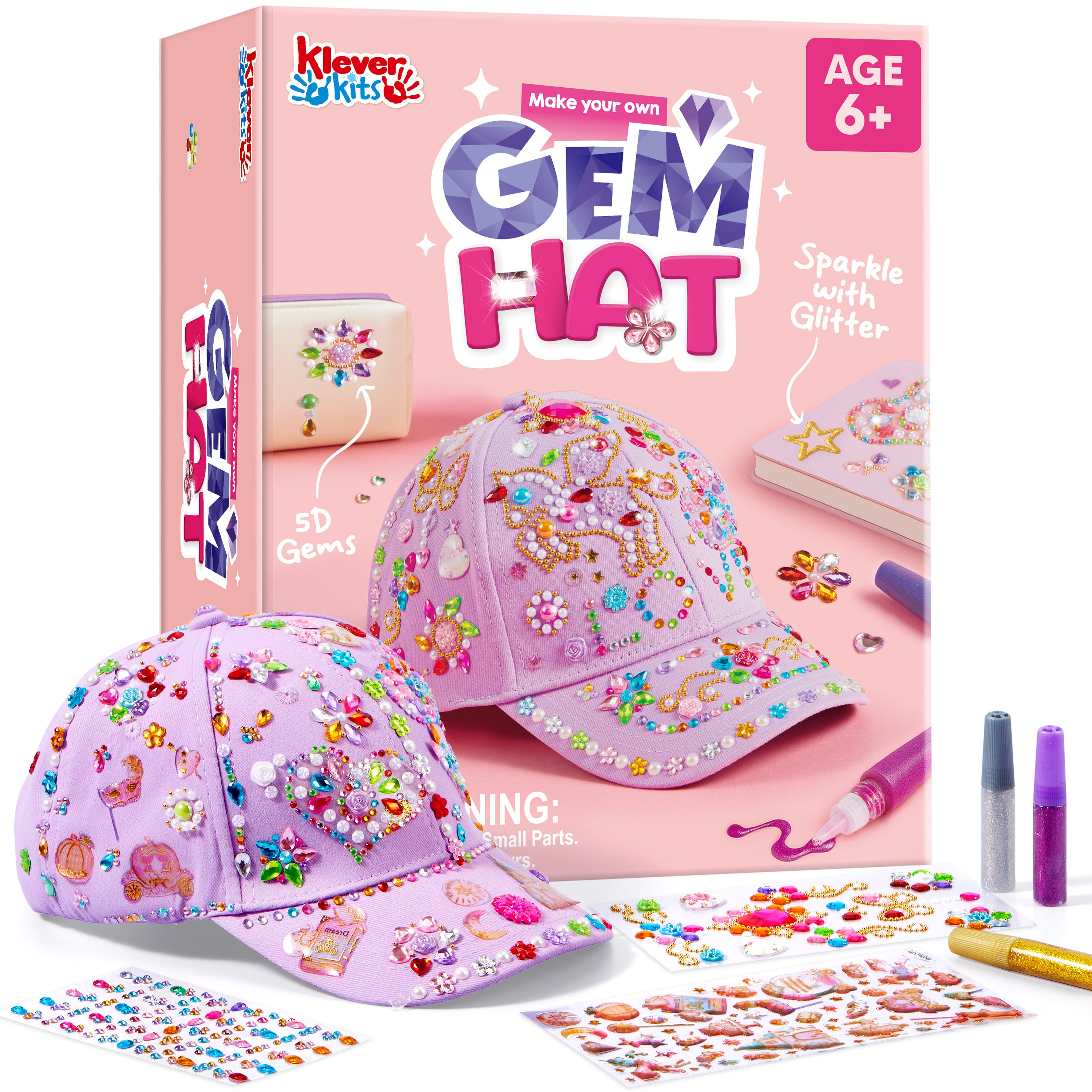 Klever Kits DIY Gem Baseball Cap Craft Kit for Girls Ages 6-8