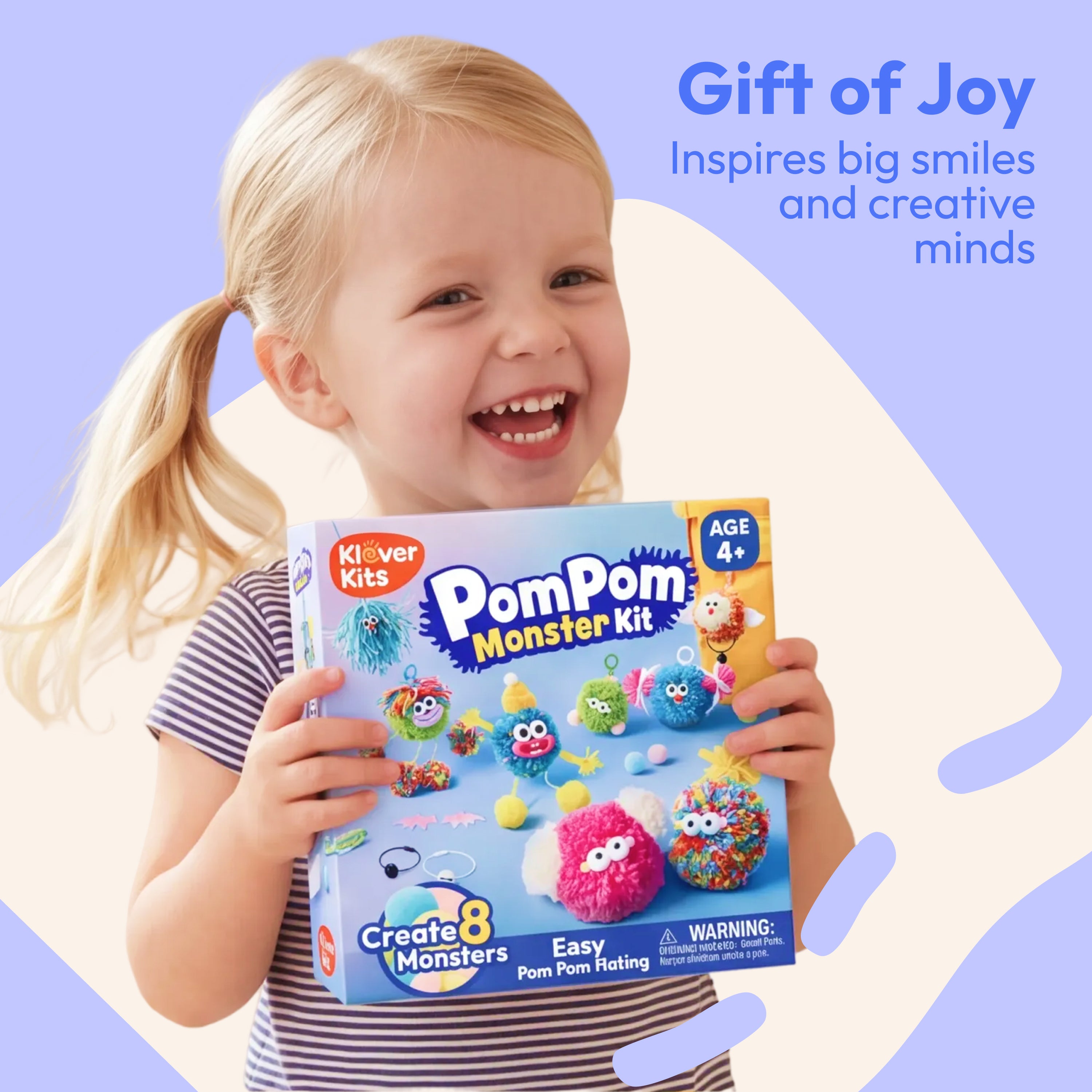 Klever Kits DIY Pom Pom Monster Keychain Kit Ages 4+