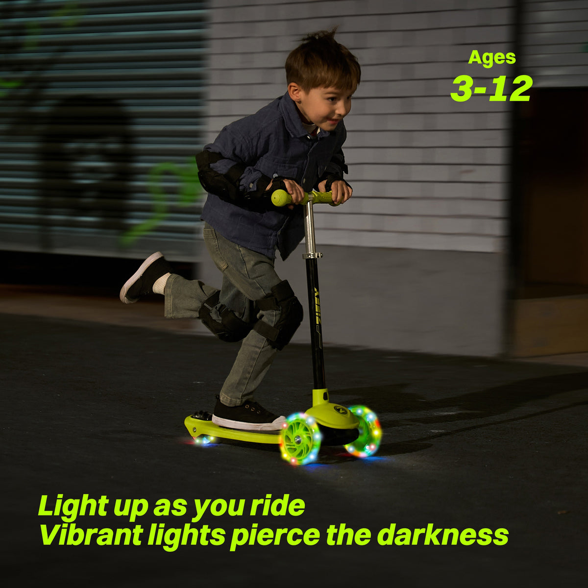JOVA-ZIFFY 3 Wheel Scooter for Kids 3-5 - LED Light-Up Wheels, Green