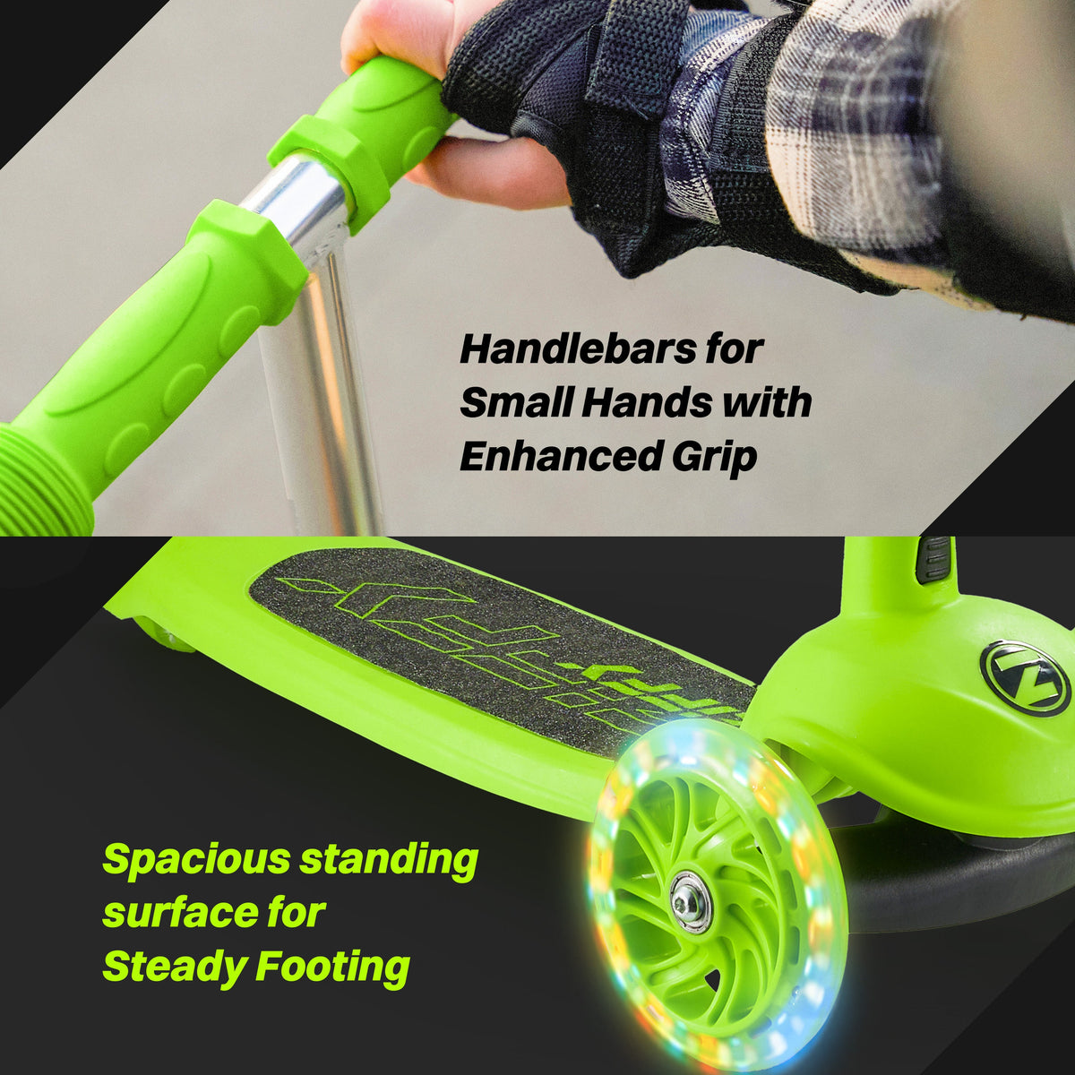 JOVA-ZIFFY 3 Wheel Scooter for Kids 3-5 - LED Light-Up Wheels, Green