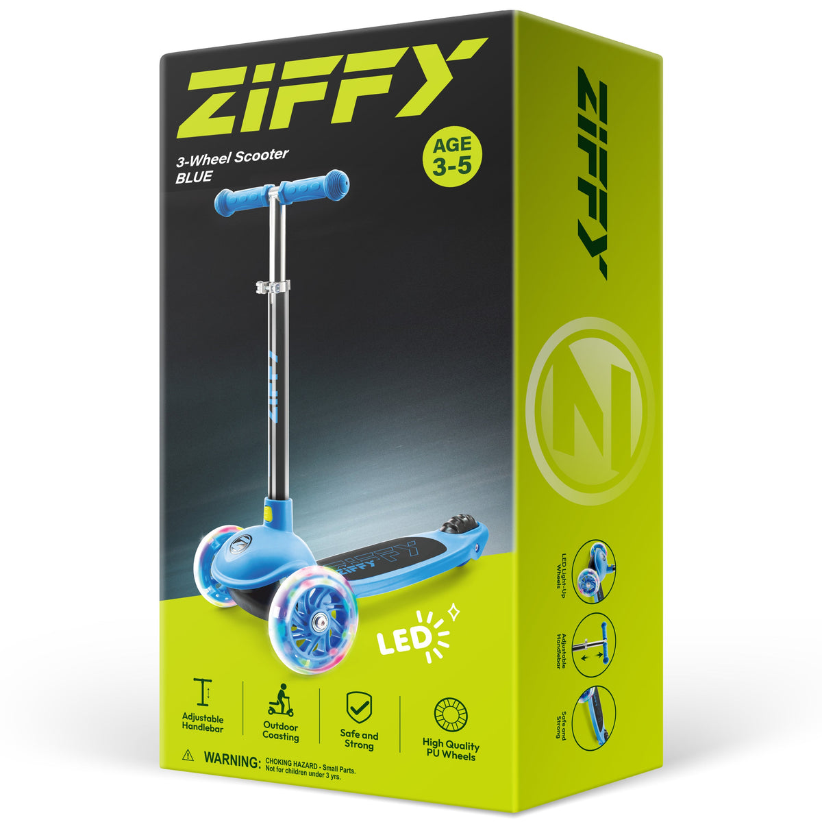 JOVA-ZIFFY 3 Wheel Scooter for Kids 3-5 - LED Light-Up Wheels, Blue