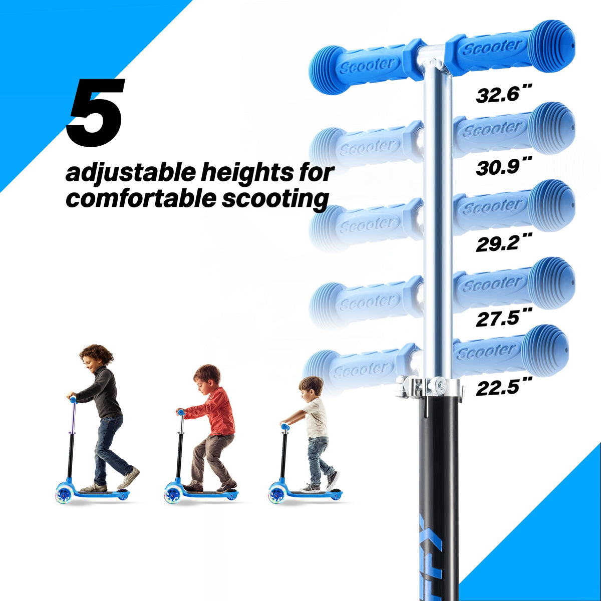 JOVA-ZIFFY 3 Wheel Scooter for Kids 3-5 - LED Light-Up Wheels, Blue