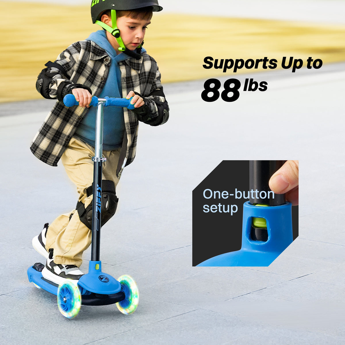 JOVA-ZIFFY 3 Wheel Scooter for Kids 3-5 - LED Light-Up Wheels, Blue