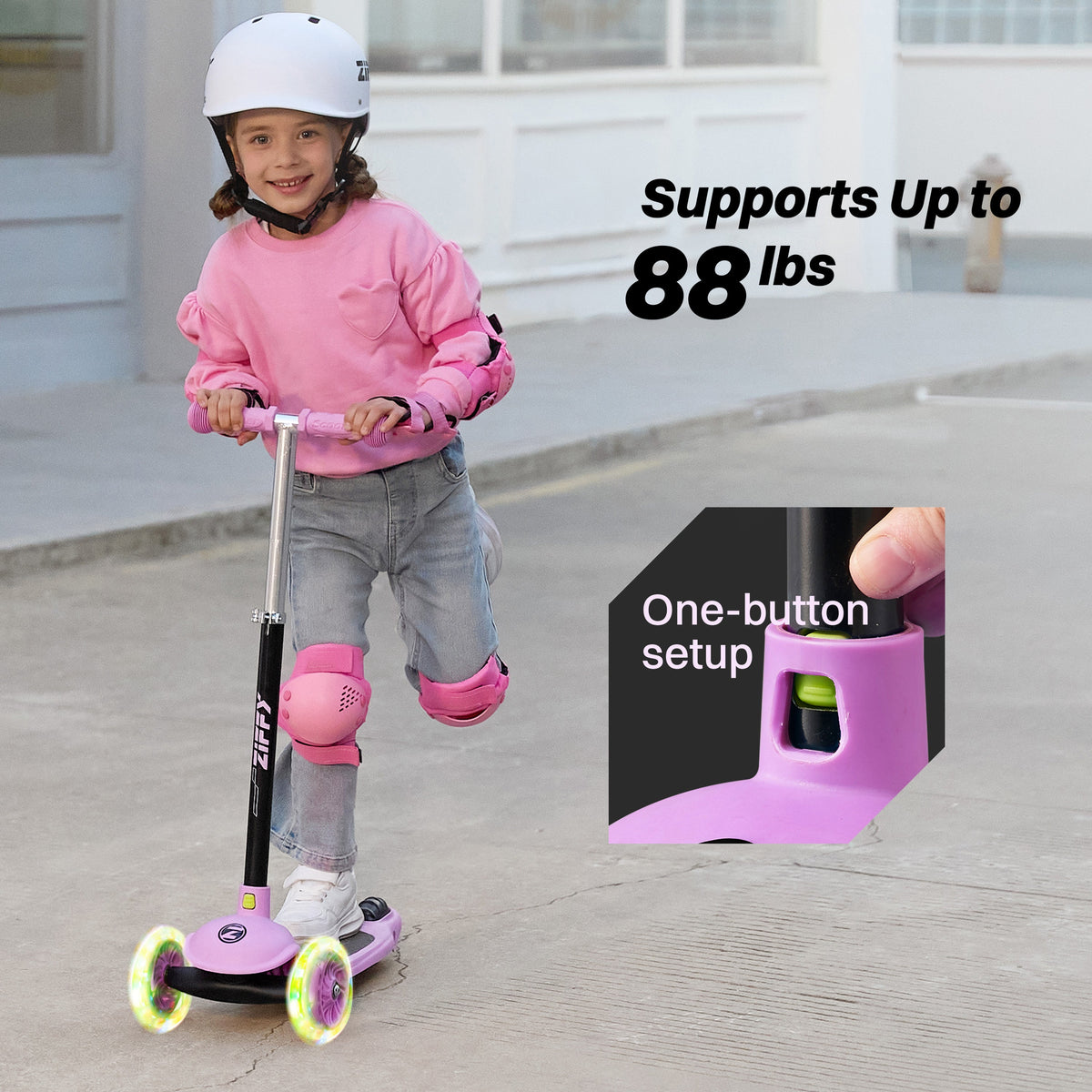 JOVA-ZIFFY 3 Wheel Scooter for Kids 3-5 - LED Light-Up Wheels, Purple